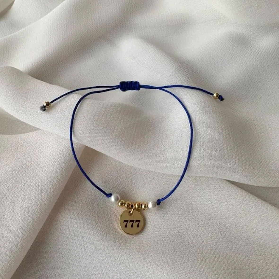 Uretti - Ayşe 5609 - 5226 El Yapımı Sayı Sekanslı 777 Bileklik - Saks Mavisi