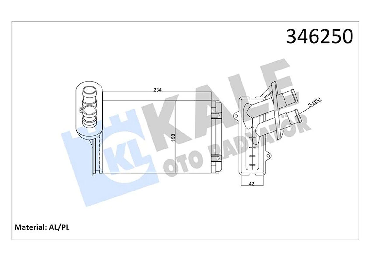 KALORİFER RADYATÖRÜ A3-CADDY-GOLF-JETTA-POLO-IBIZA-CORDOBA-OCTAVIA-1.4-1.6-1.8-1.9TDI-2.0 234X156 191819031E 1H1819031B 191819031