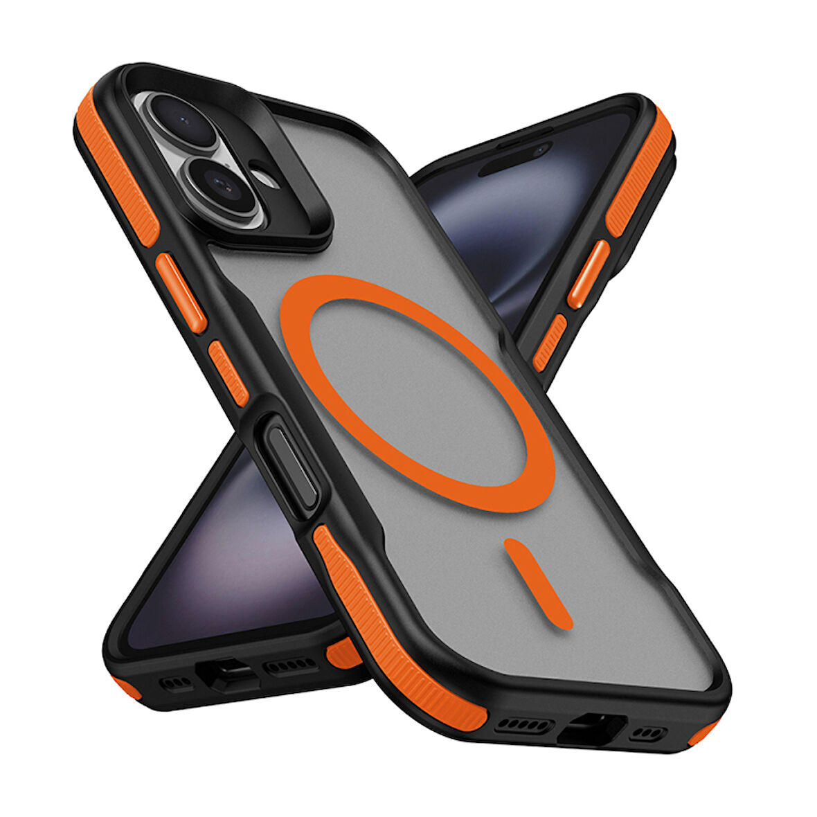 Apple iPhone 16 Plus Uyumlu Kılıf Magsafe Wireless Şarj Özellikli Şerit Tasarımlı Kılıf Kapak