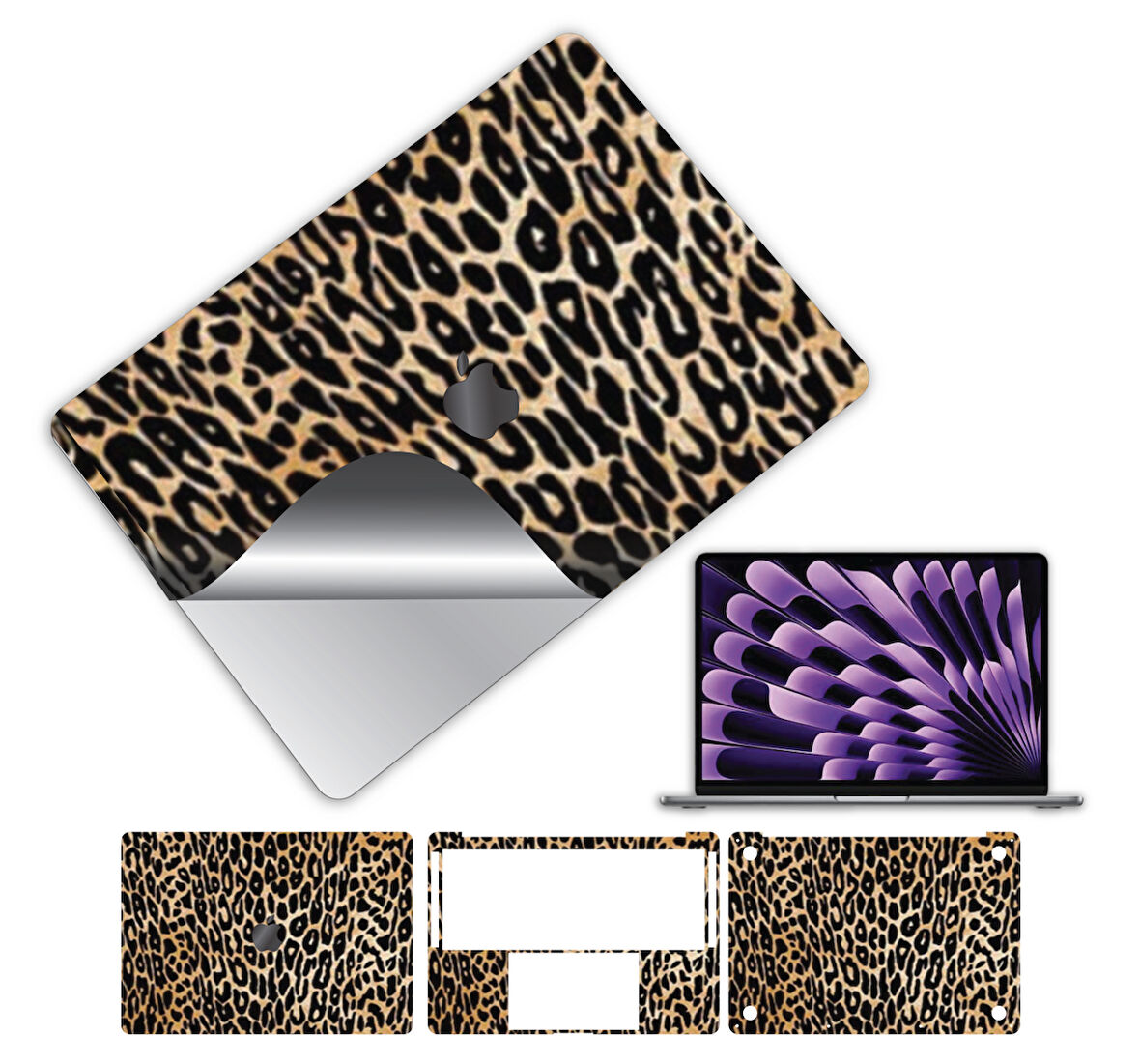 Macbook pro 13 inç 2020 m1 işlemci için 360 full kaplama koruma sticker çizilmez film kaplama LEOPAR DESEN
