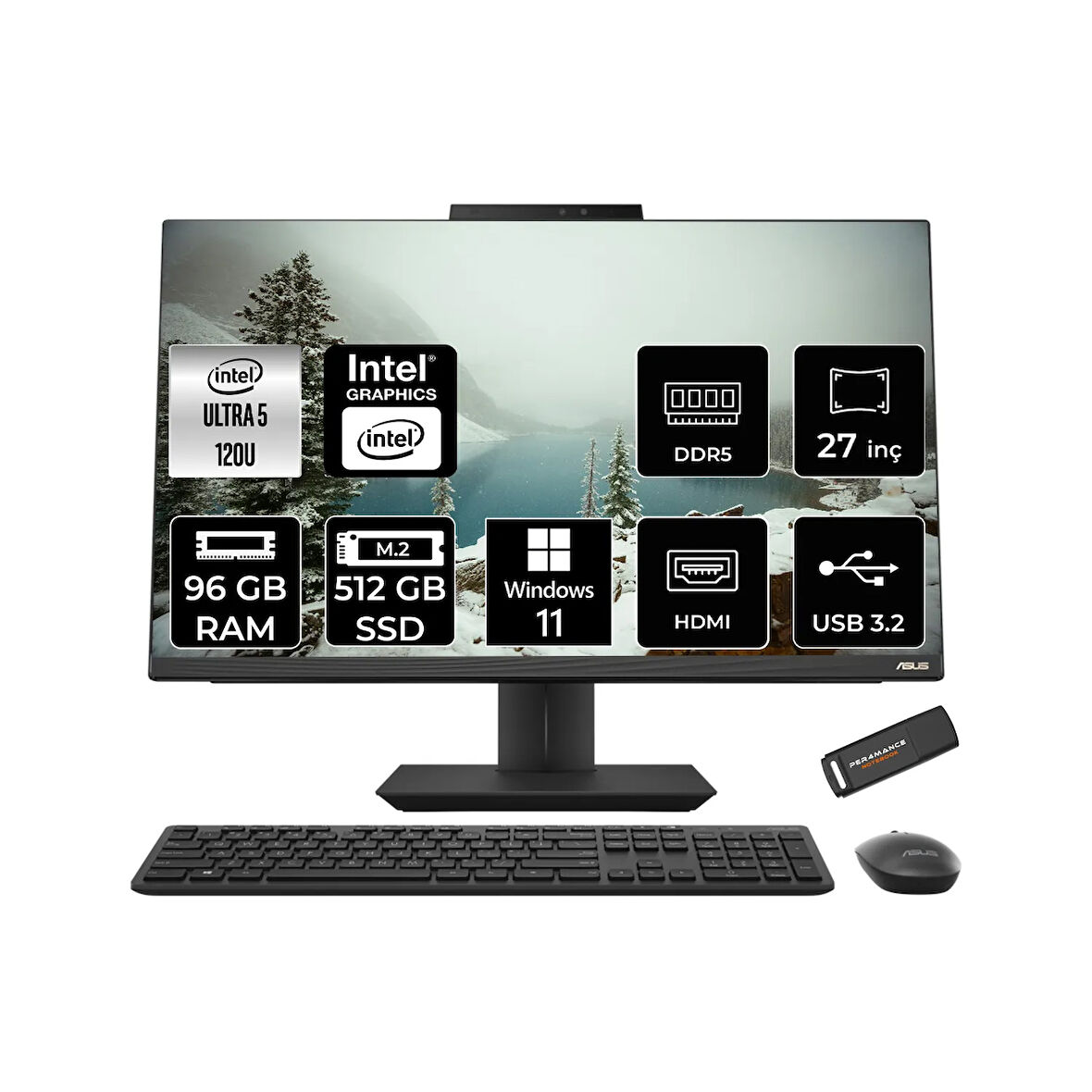 ASUS A5702WVARK Ultra 5 120U 96GB DDR5 512GB SSD Intel Graphics 27" FHD W11P Siyah All in One & PER4