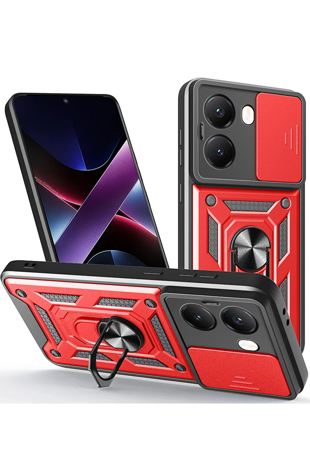 Xiaomi Poco X7 Pro ile Uyumlu Kılıf Magnetik Standlı Kamera Korumalı Sürgülü Kapak