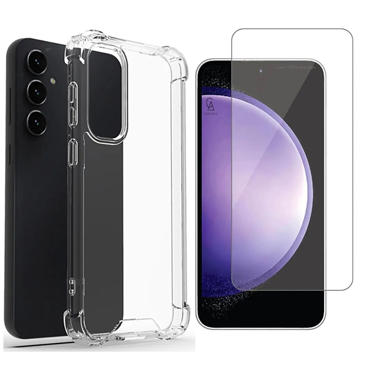 Samsung Galaxy S23 FE Uyumlu Köşe Dolgulu Anti Shock Telefon Kılıfı ve Kırılmaz Cam Ekran Koruyucu