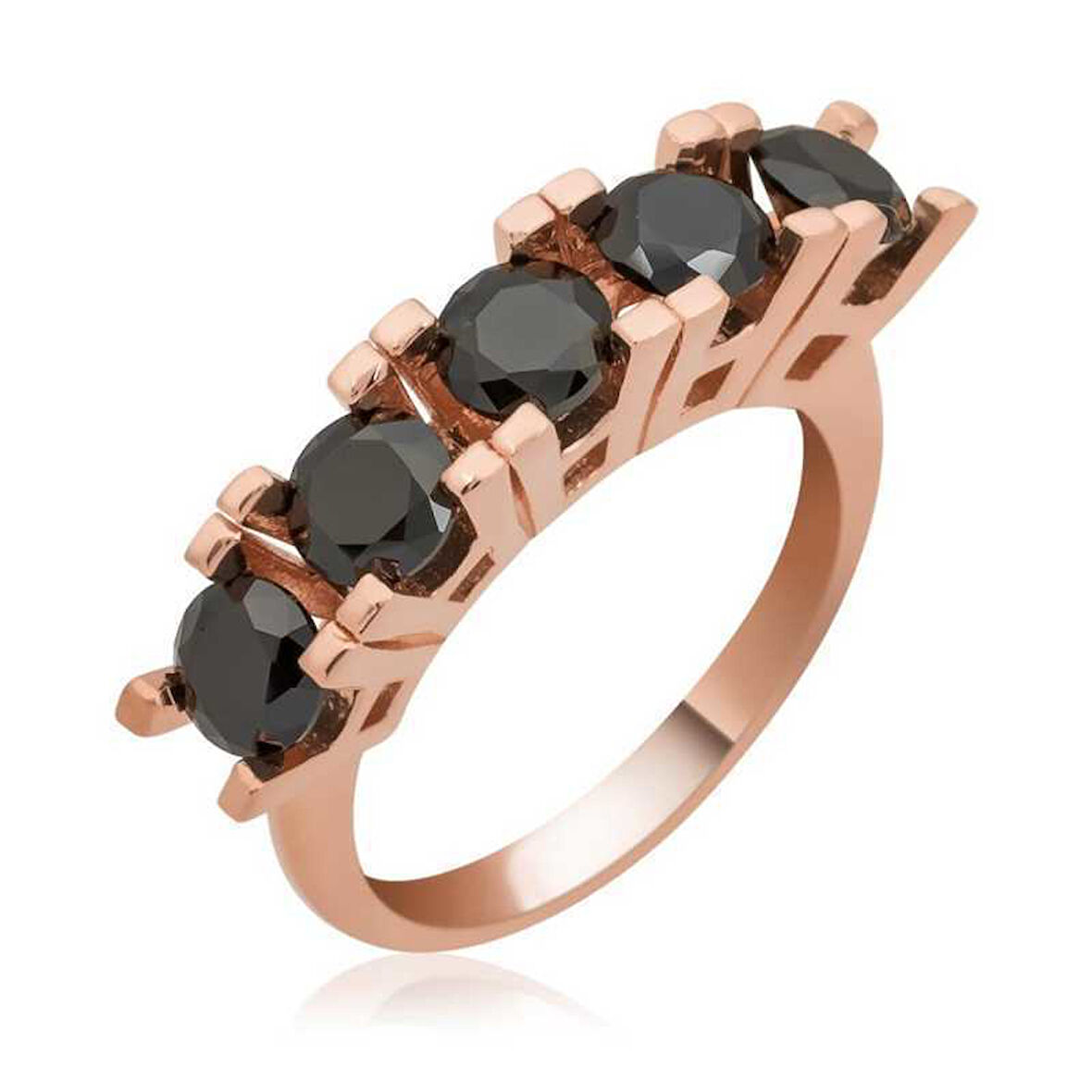 Gümüş Rose Siyah 5 Taş kadin Yüzük