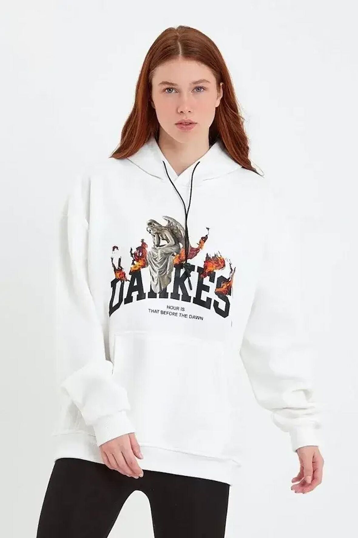 DANKES Baskılı Kapüşonlu Sweat - Beyaz