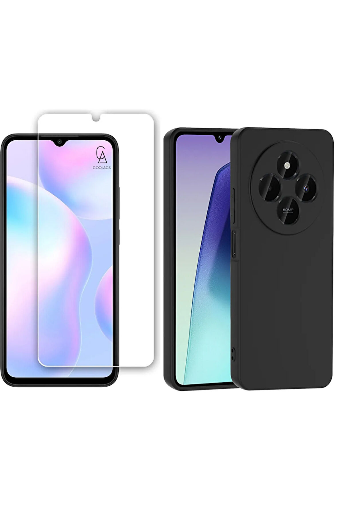 Xiaomi Redmi 14C Uyumlu Kılıf Esnek Silikon Telefon Kılıfı ve Temperli Cam Ekran Koruyucu