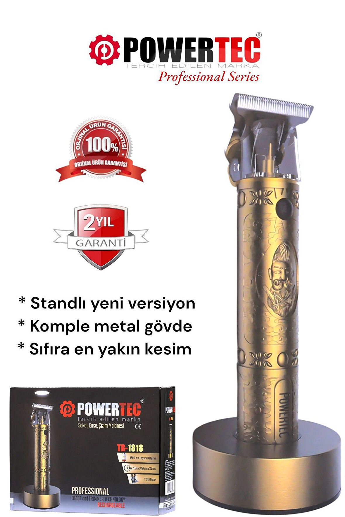 Powertec TR-1818 Kablosuz Kuru Sakal-Ense Çok Amaçlı Tıraş Makinesi 