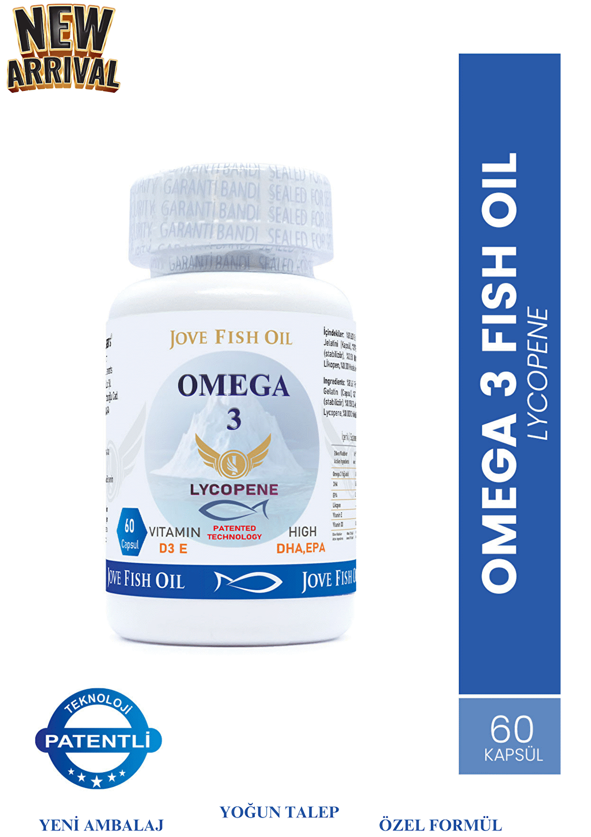 Jove Fish Oil 60 Tablet Yüksek Epha Dha Omega3 E ve D3 Vitamini Likopen PATENTLİ TEKNOLOJİ