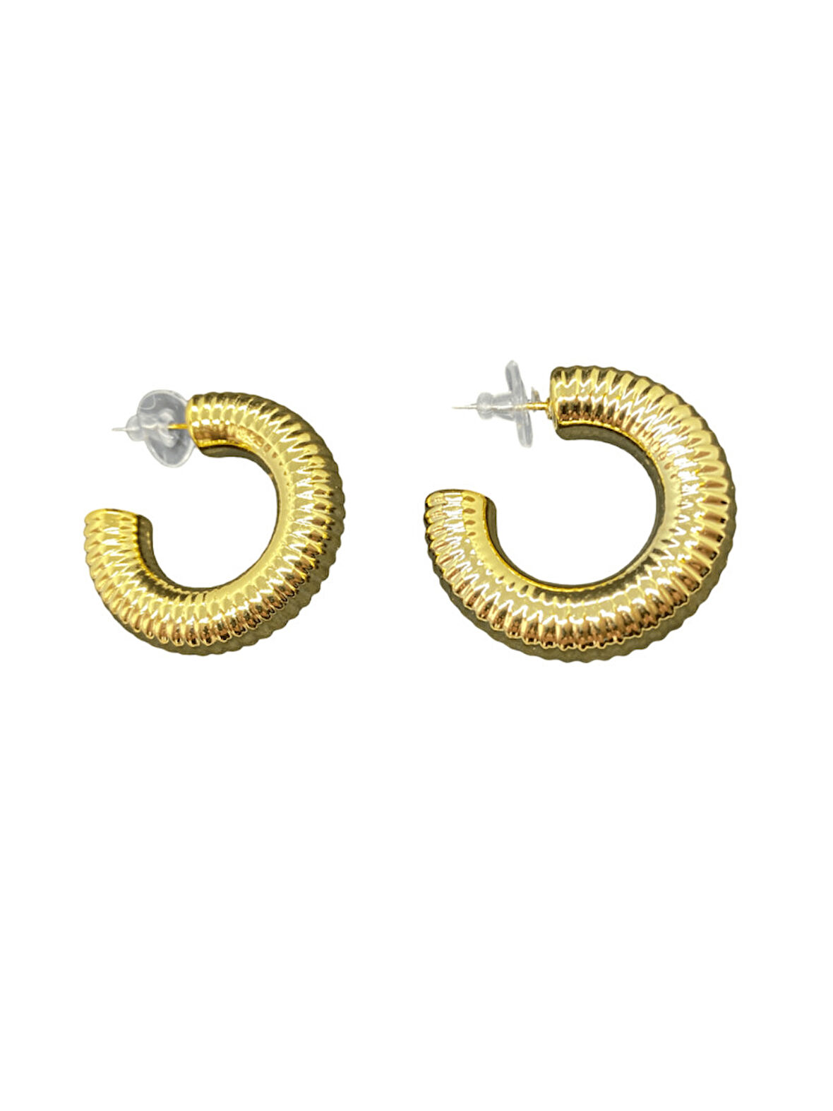 Altın Renk Dokulu Halka Model Şık Özel 316L Hafif Çelik Küpe | Özel Günler, Modern ve Şık Tasarım