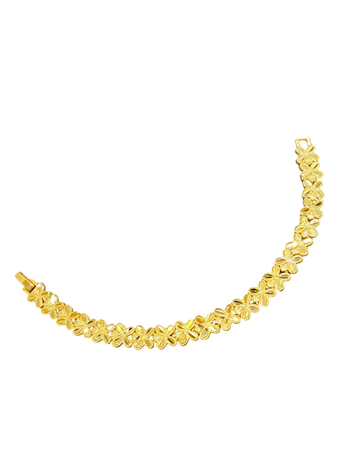 Altın Renk VIP Parlak Şık Dizme Çiçek Motifli 316L Çelik Kadın Bileklik | Parlak ve Şık Hediye