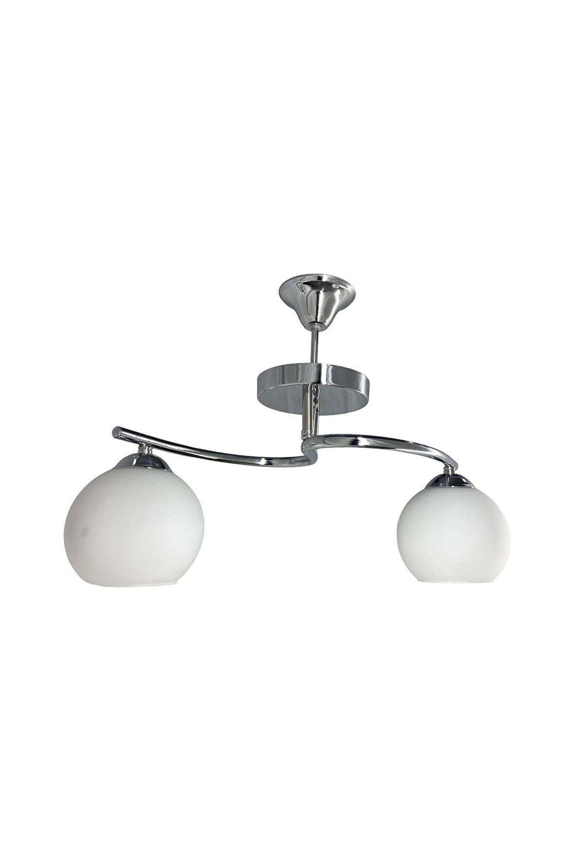 Fuji Krom 2'li Beyaz Camlı Avize | Kaliteli Modern Metal Avize