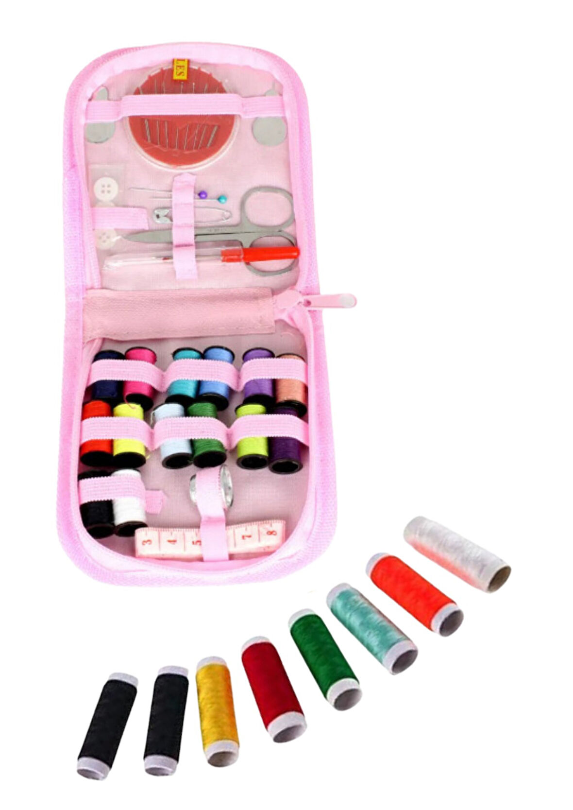 İplik Set Fermuarlı Plastik Dikiş Seti Pembe