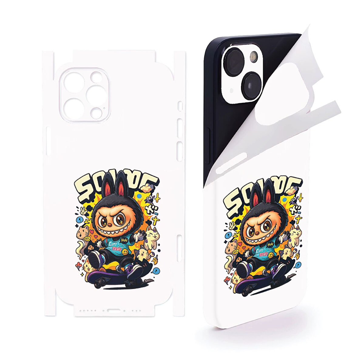 Apple İphone 15 Plus için full kaplama koruma sticker kılıfsız kullanım çizilme önleyici LABUBU