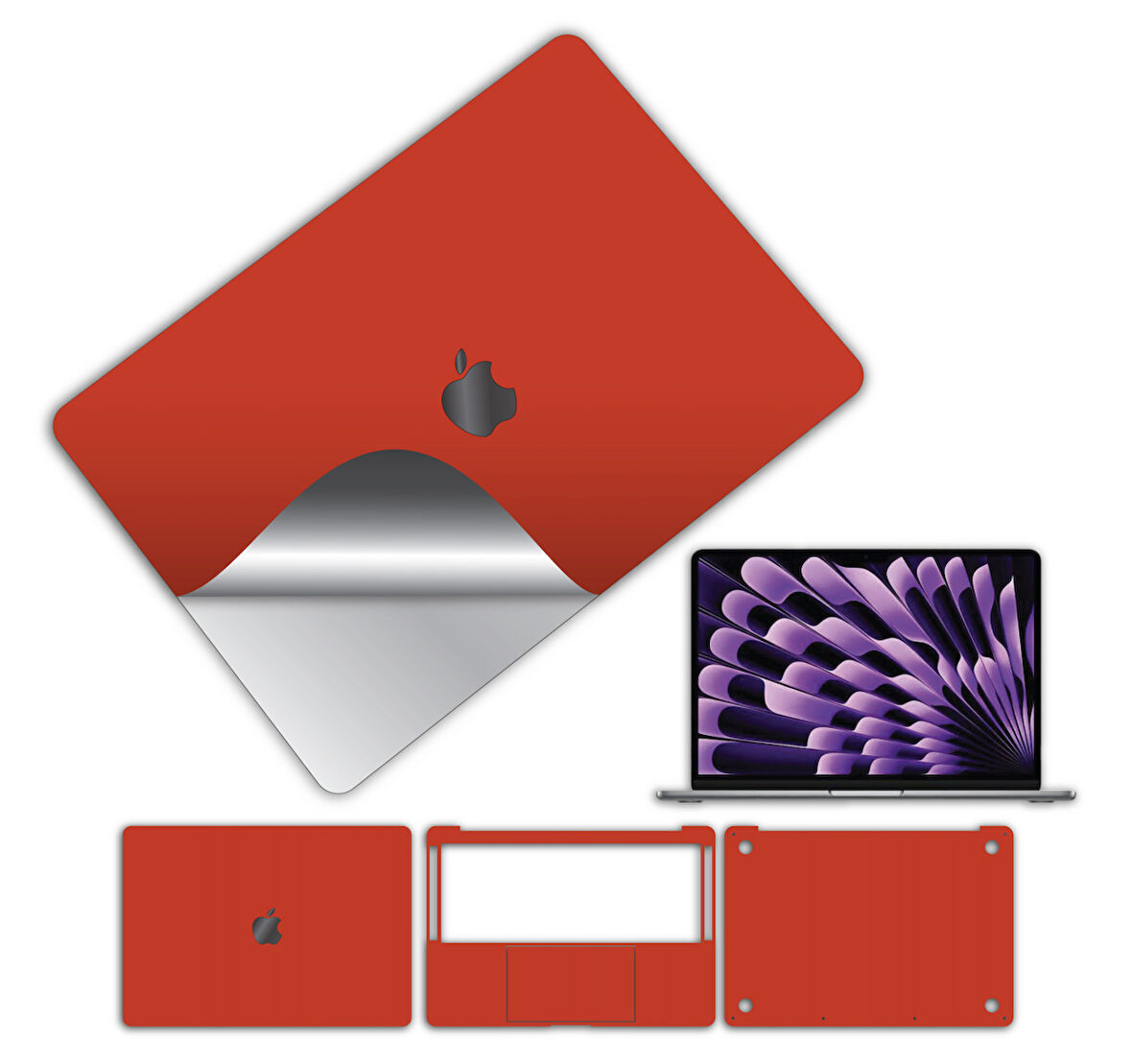 Macbook pro 13 inç 2022 M2 için 360 kaplama koruma sticker çizilmez film kaplama KIRMIZI