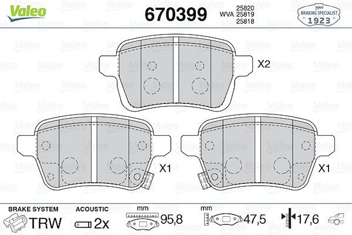 ARKA FREN BALATASI OPEL CORSA E 2014-2019 ADAM 2014-2019 15 JANT RPO J67 FIAT EGEA 2016 500L 2013 264MM 95517078 1605285 77367914 77366595