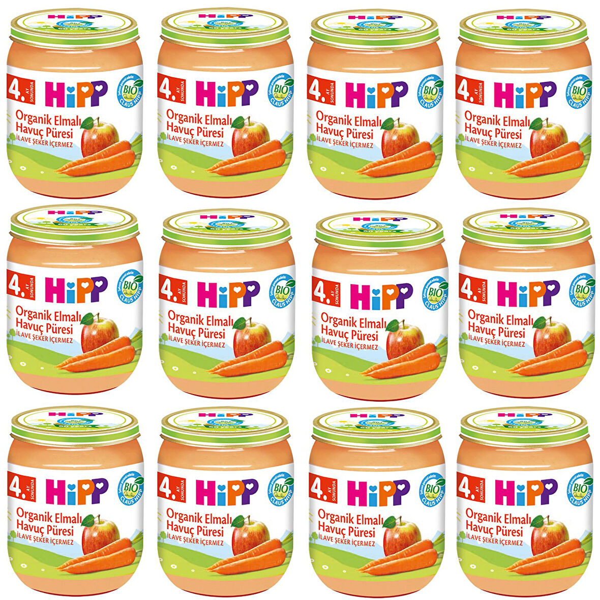 Hipp Kavanoz Maması Organik Elmalı Havuç Püresi 125 gr 12 ADET