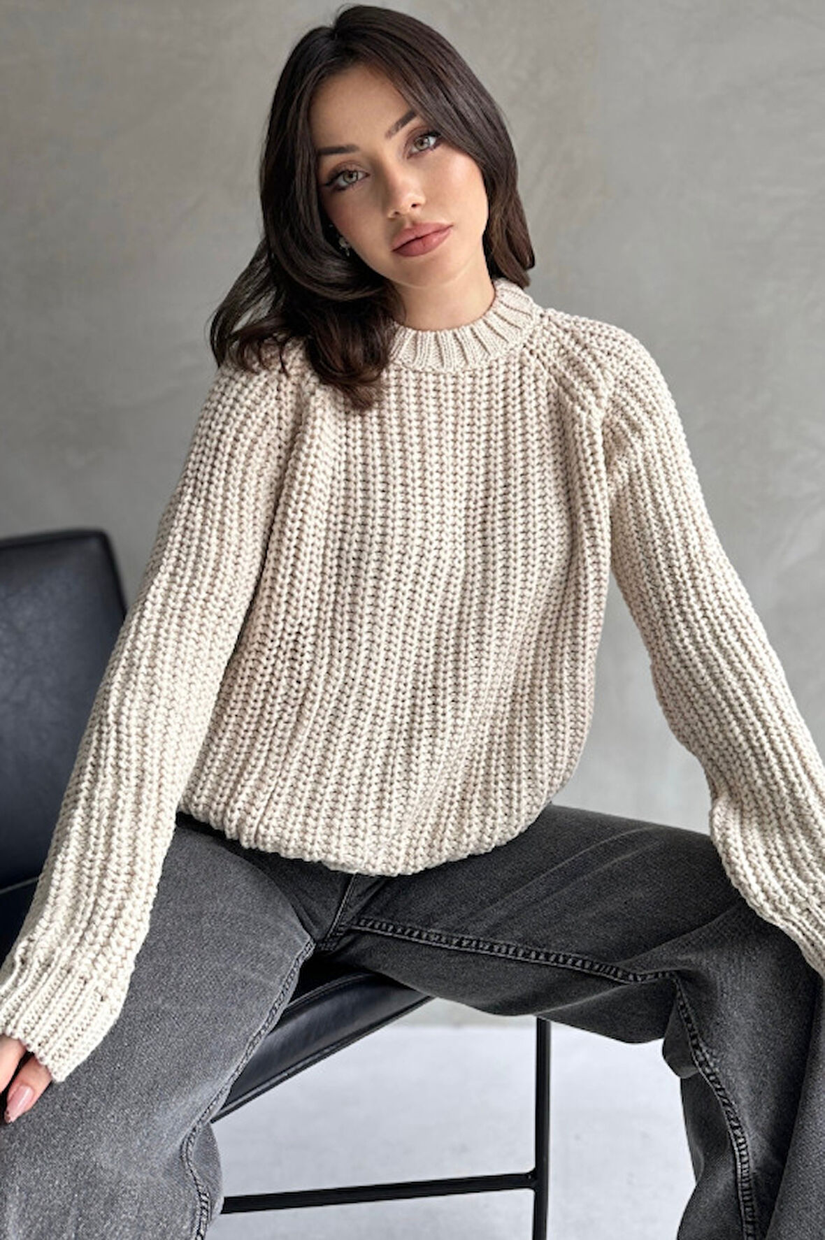 Bisiklet Yaka Selanik Örgü Triko Kazak