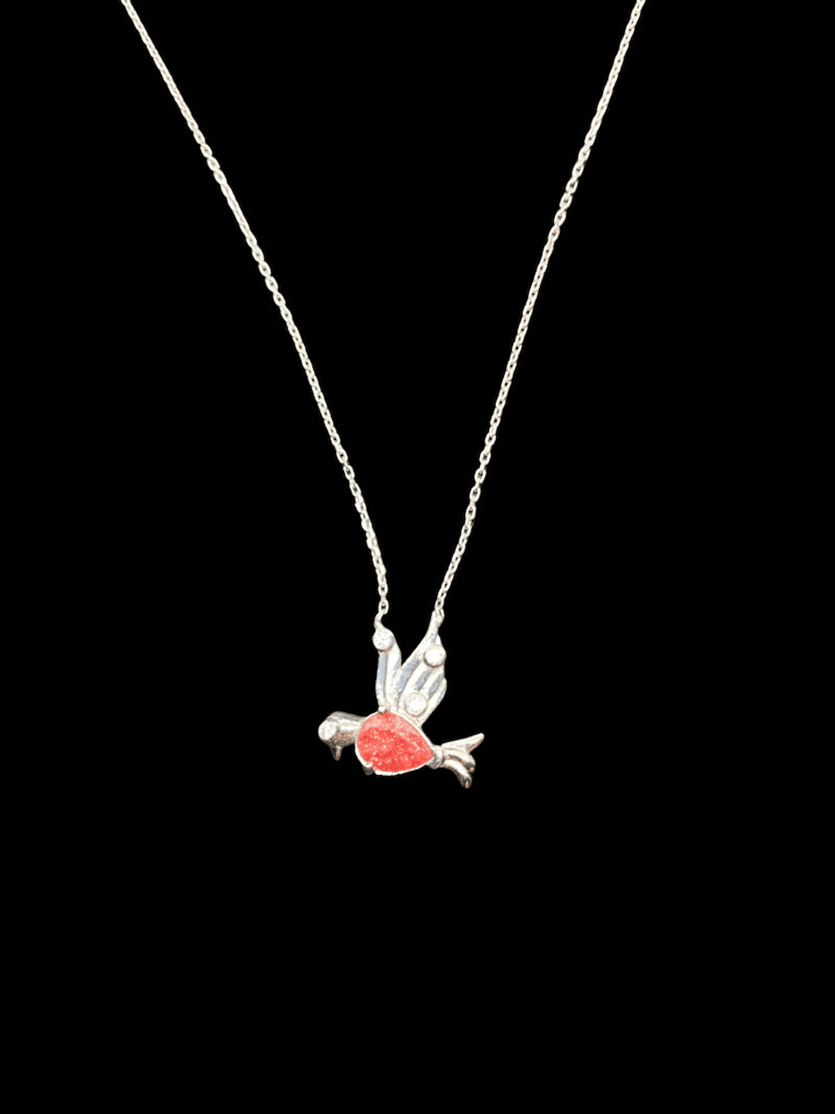 🐦 925 Ayar İthal Gümüş Kuş Kolyesi | Orange Sunstone Taşlı Kanatlı Tasarım | Şık Minik Kuş Pendant