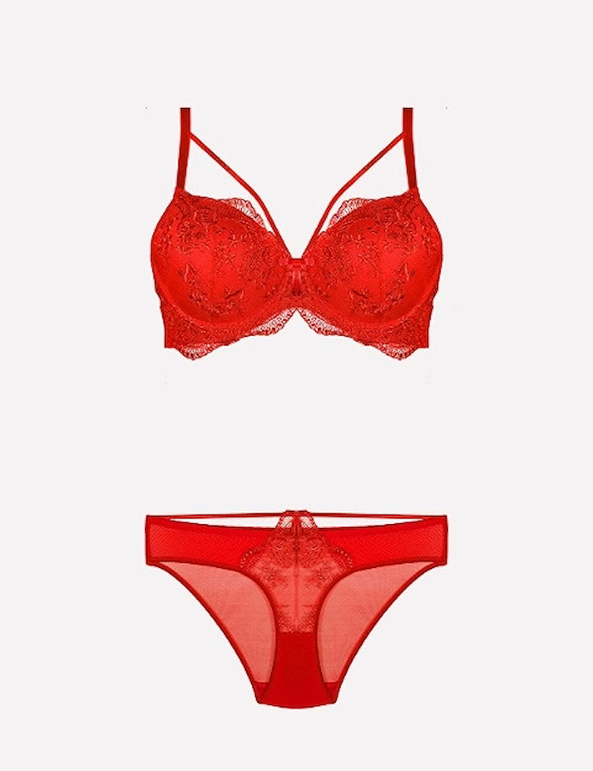Nurteks 4485 Destekli Sütyen Takım - Kırmızı - 80B
