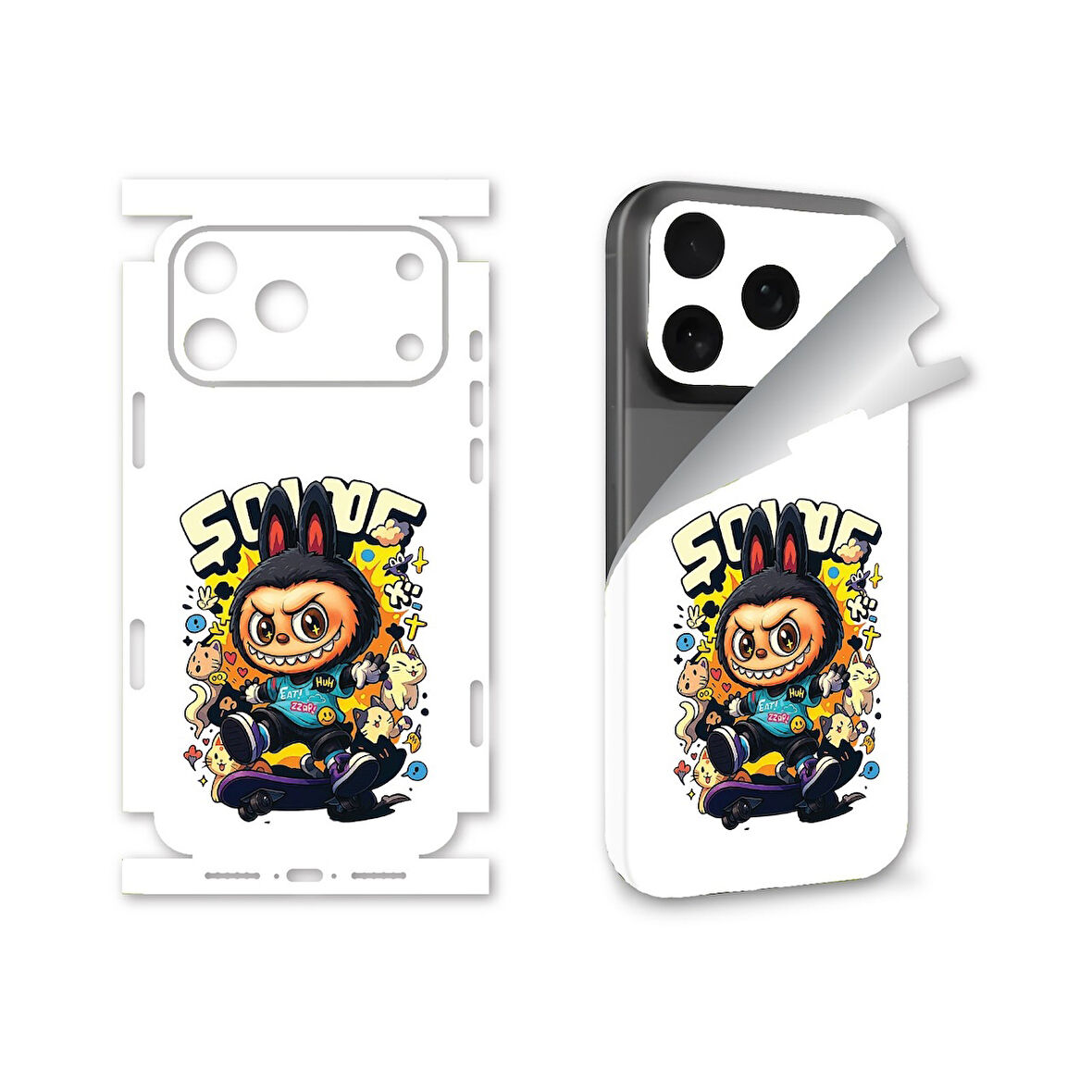 Apple Iphone 17 Pro Max Uyumlu Full Kaplama Sticker Çizilme Önleme Kılıfsız Kullanım İçin Labubu