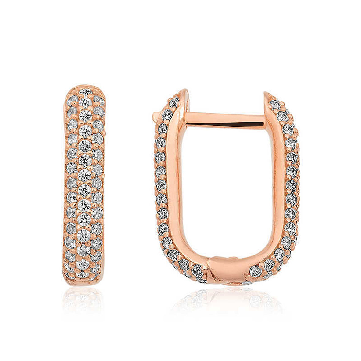 Gümüş Çift Taraflı Beyaz Taşlı J kadin Küpe