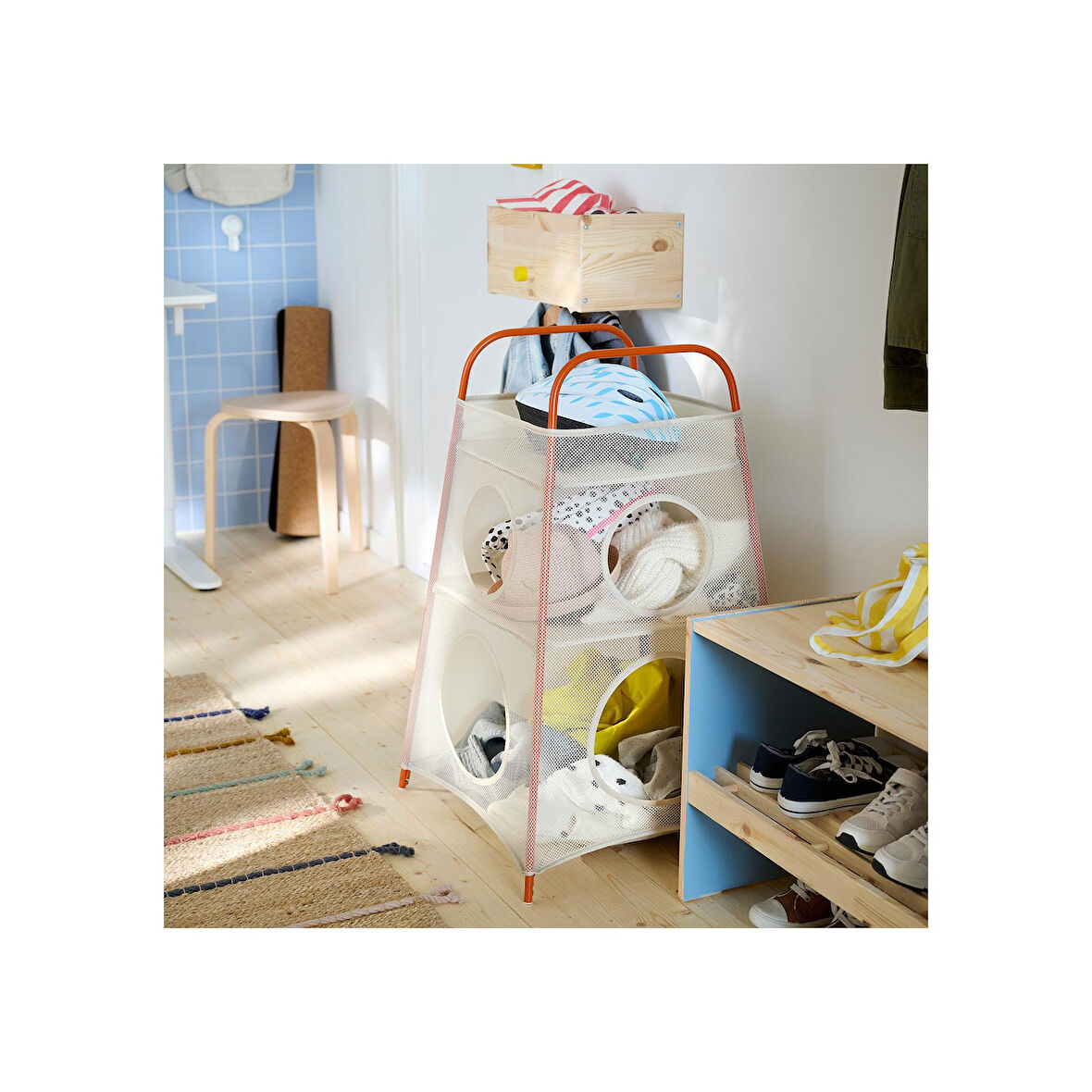 Bölmeli saklama kutusu, bej-turuncu, 82x52x52 cm