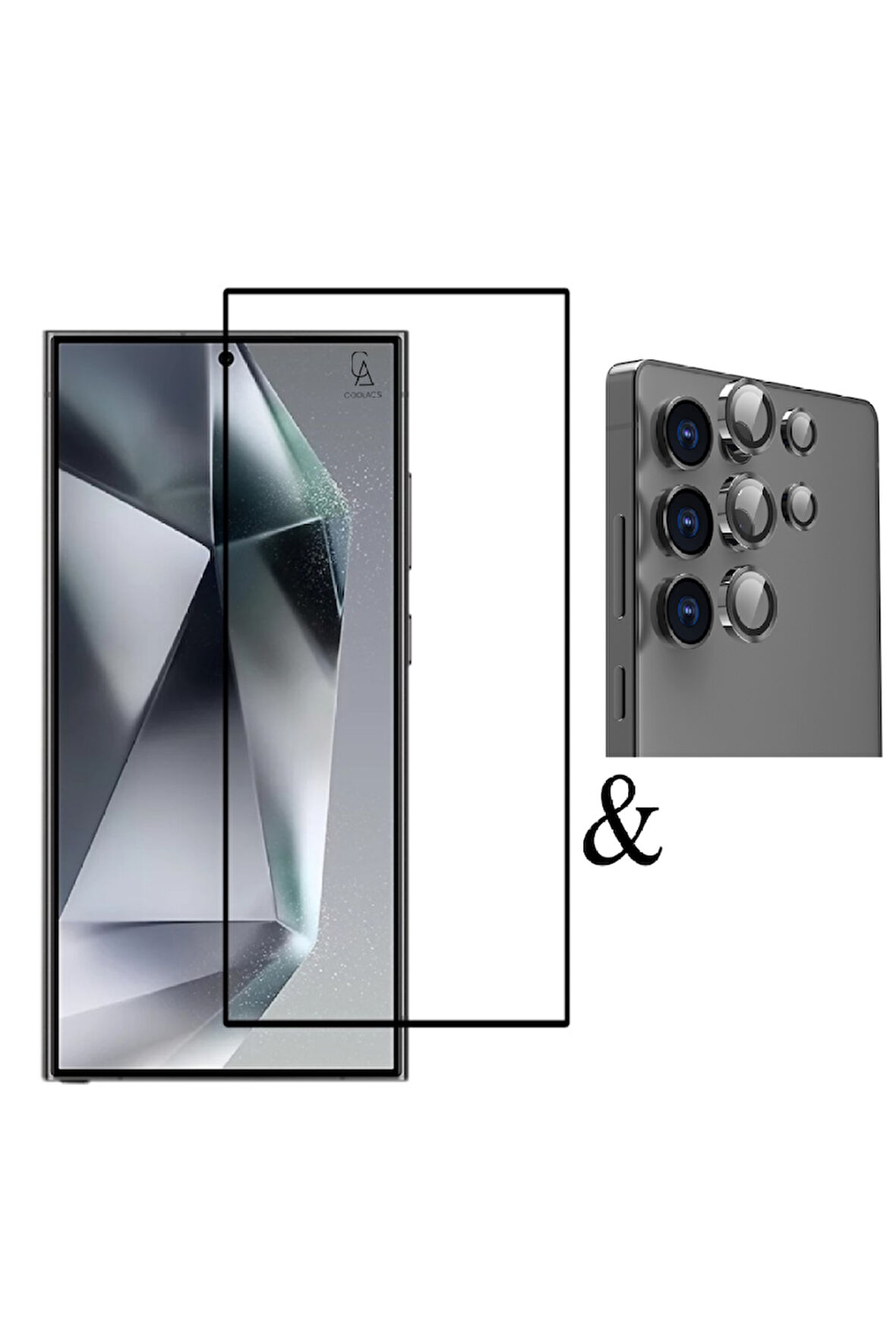 Samsung Galaxy S25 Ultra ile Uyumlu Kavisli Cam Ekran Koruyucu Ve Kamera Lens Koruyucu Seti