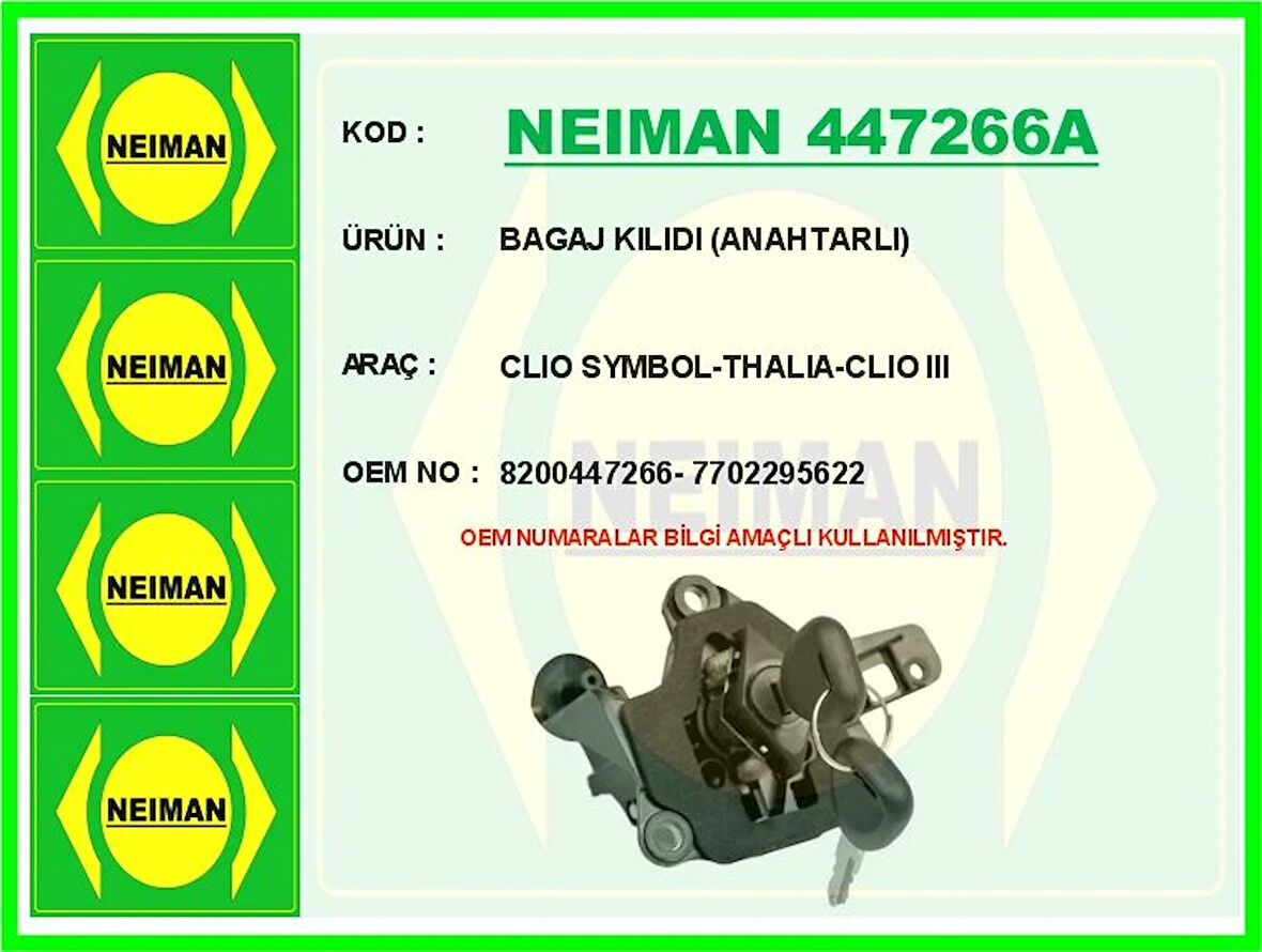 BAGAJ KILIDI ANAHTARLI CLIO SYMBOL-THALIA-CLIO 3 8200447266 7702295622