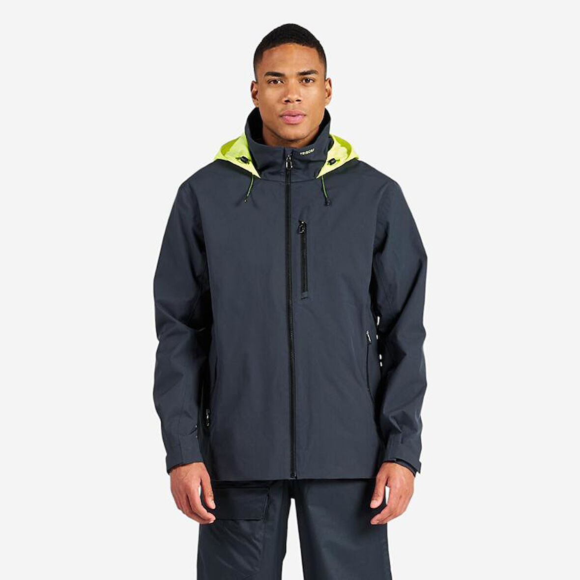 Erkek Rüzgar Kesen Yelkenli Yağmurluğu - Gri/Sarı - Sailing 500 - 2XL.