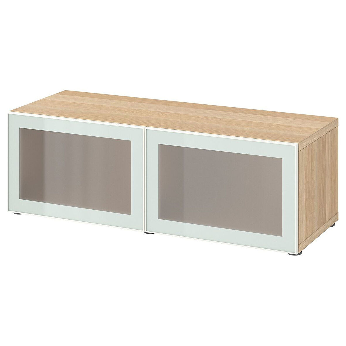 Raf ünitesi, ağartılmış meşe görünümlü-beyaz-buzlu cam, 120x42x38 cm, GLASSVIK