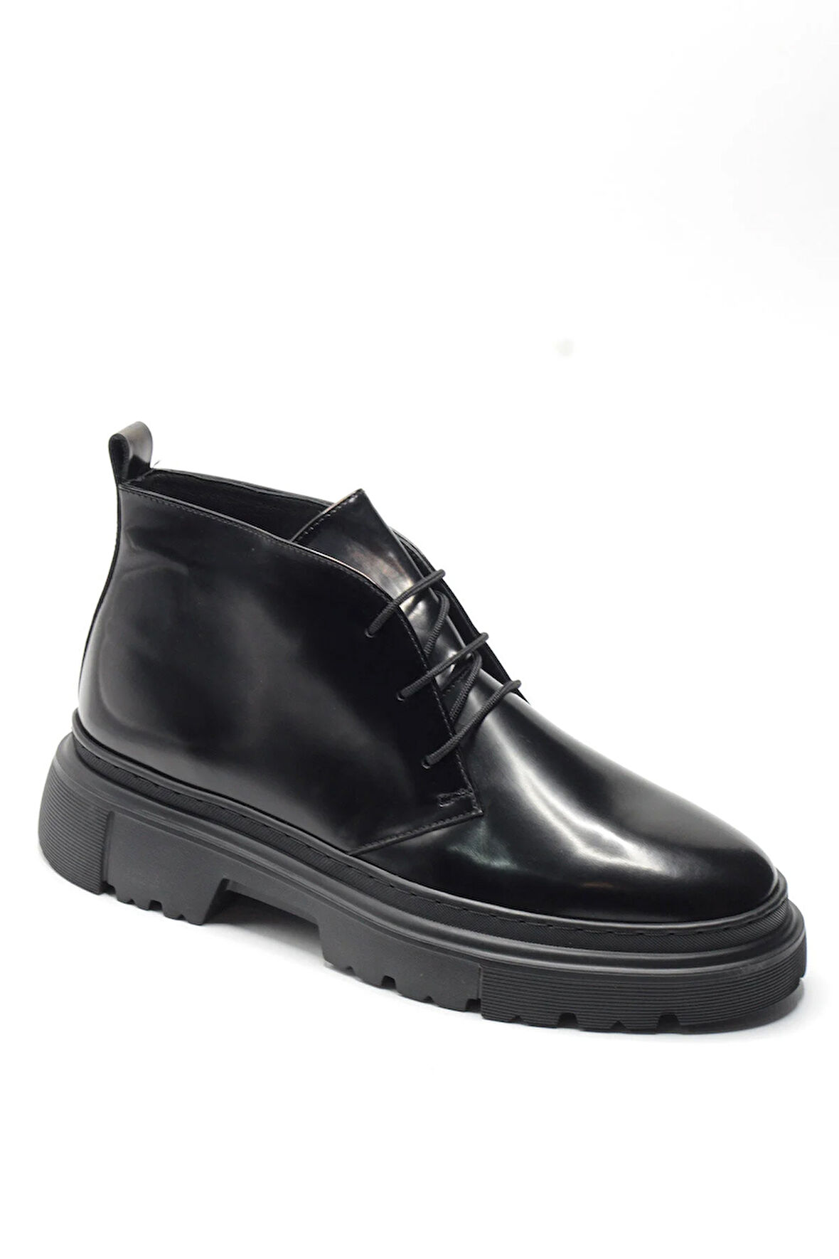 Siyah Hakiki Açma Deri Kalın Kauçuk Tabanlı Modern Klasik Erkek Bot
