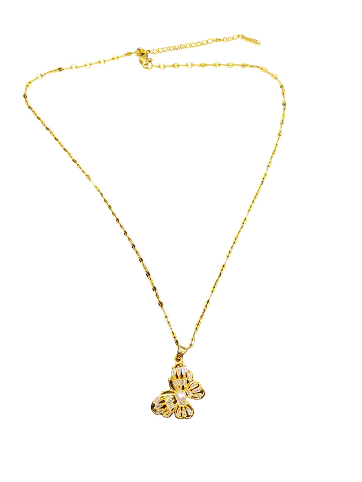 Altın Renk Parlak ve Şık Taşlı 316L Çelik VIP Kelebek Model Kadın Kolye - Göz Alıcı Şık Tasarım