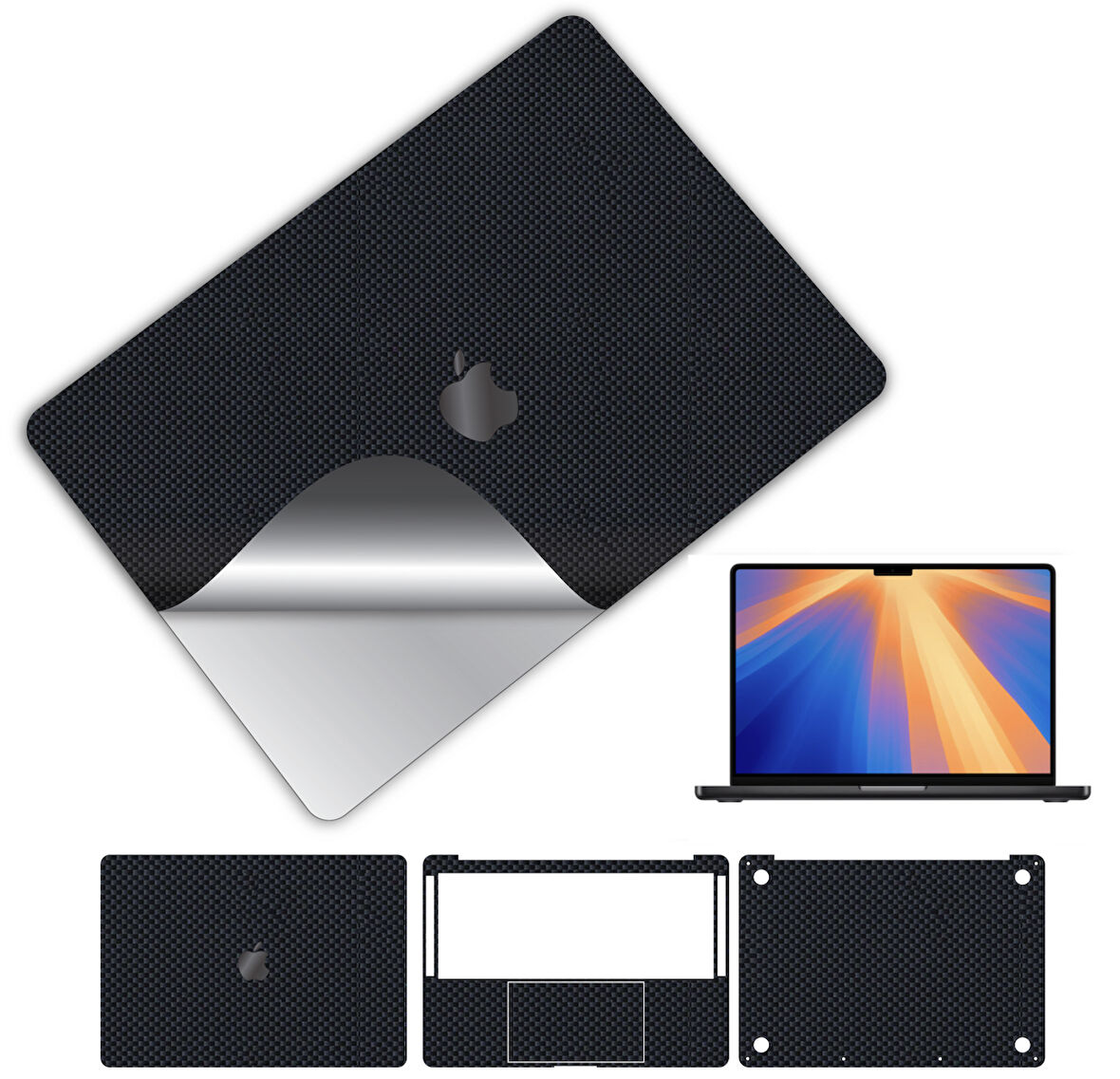 Macbook pro 14 inç 360 kaplama koruma sticker çizilmez film kaplama m1 m2 m3 m4 KARBON SİYAH