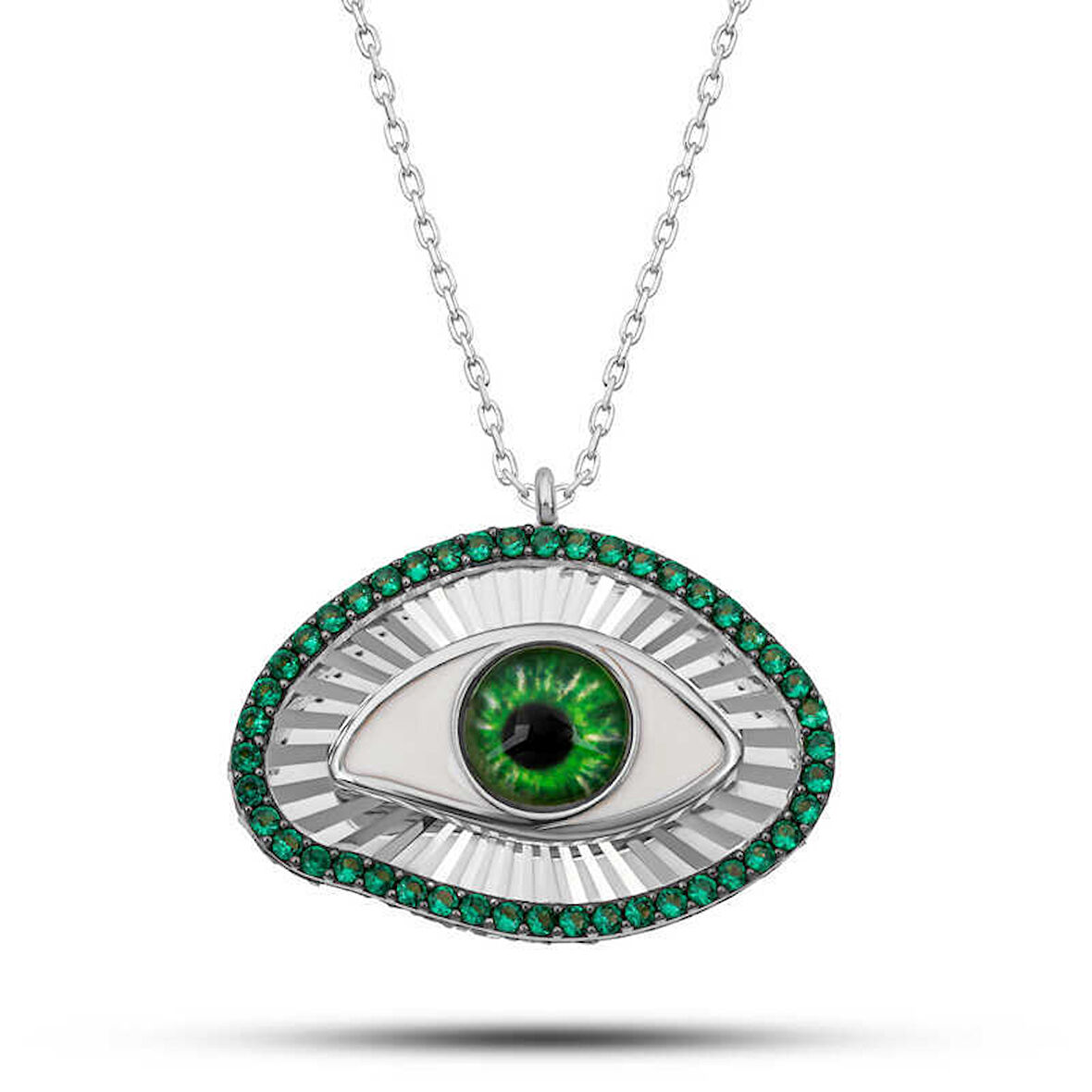 Gümüş Zümrüt Göz Koruyucu Kadın Kolye