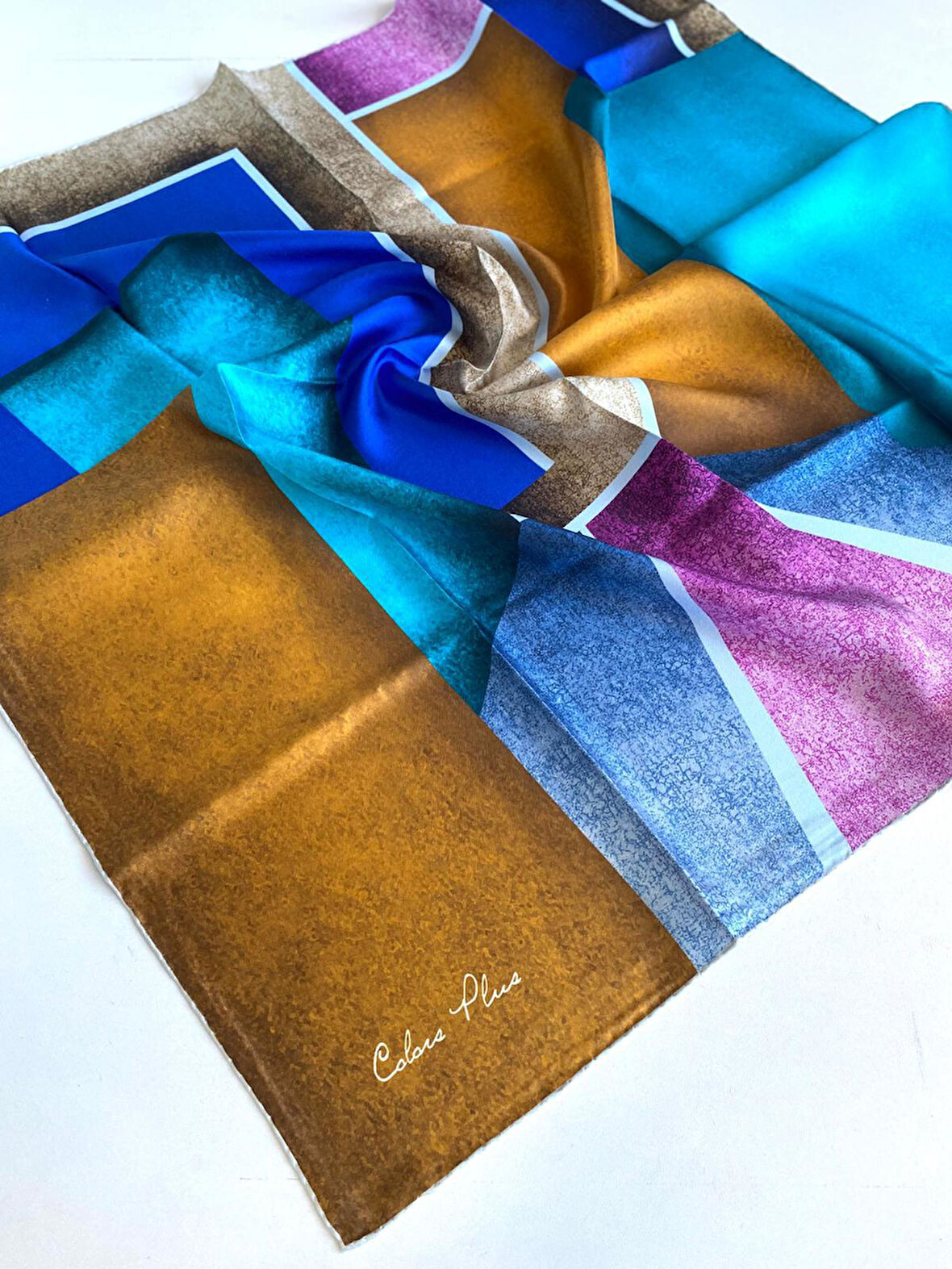 Color Plus Tivil İpek Eşarp 48913 Hardal Karışık Desen