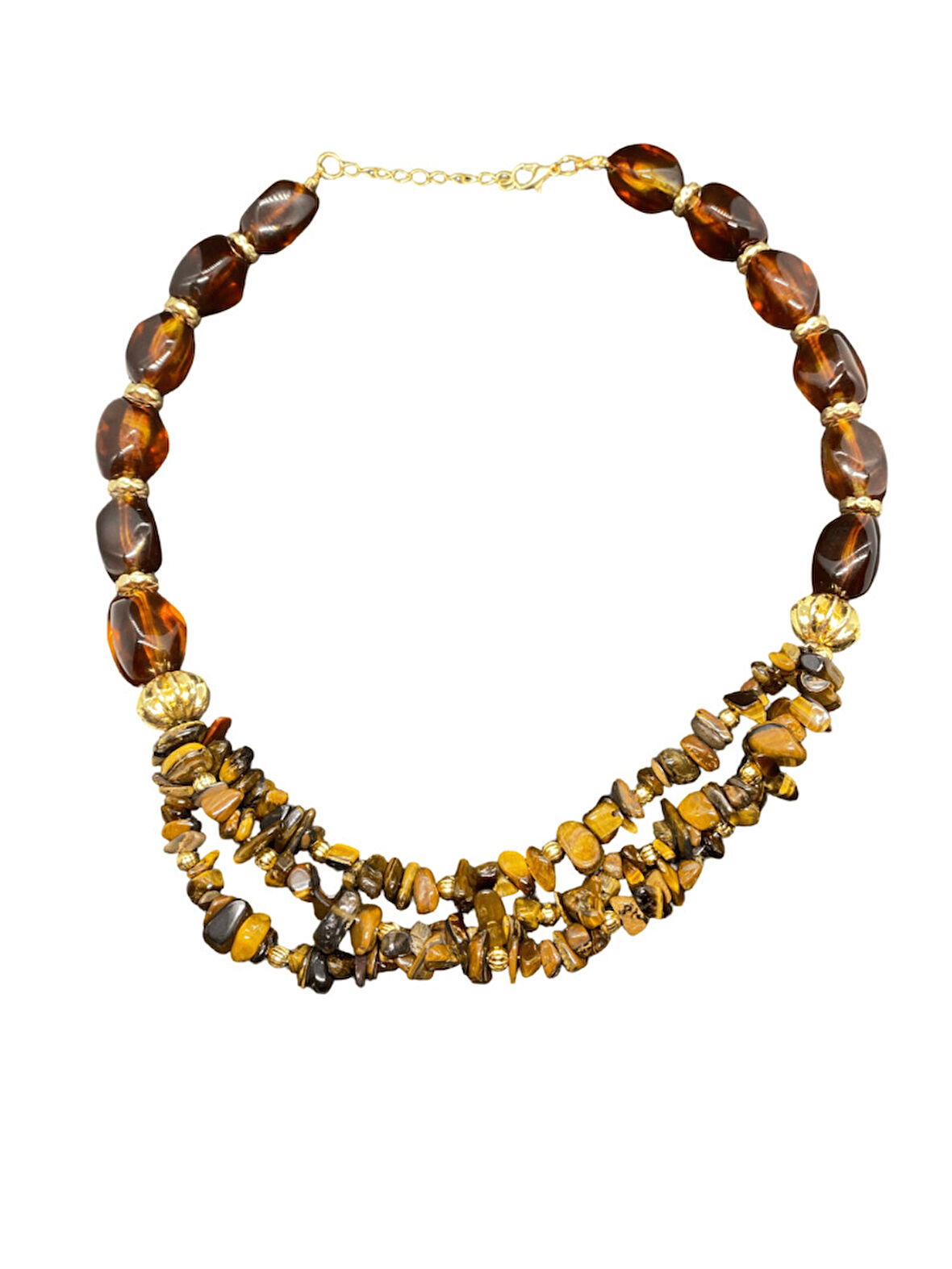 🟤 Kahverengi Tiger Eye (Kaplan Gözü) Model ve Altın Renk Akrilik Kolye — Gizemli ve Güçlü Bir Aksesuar