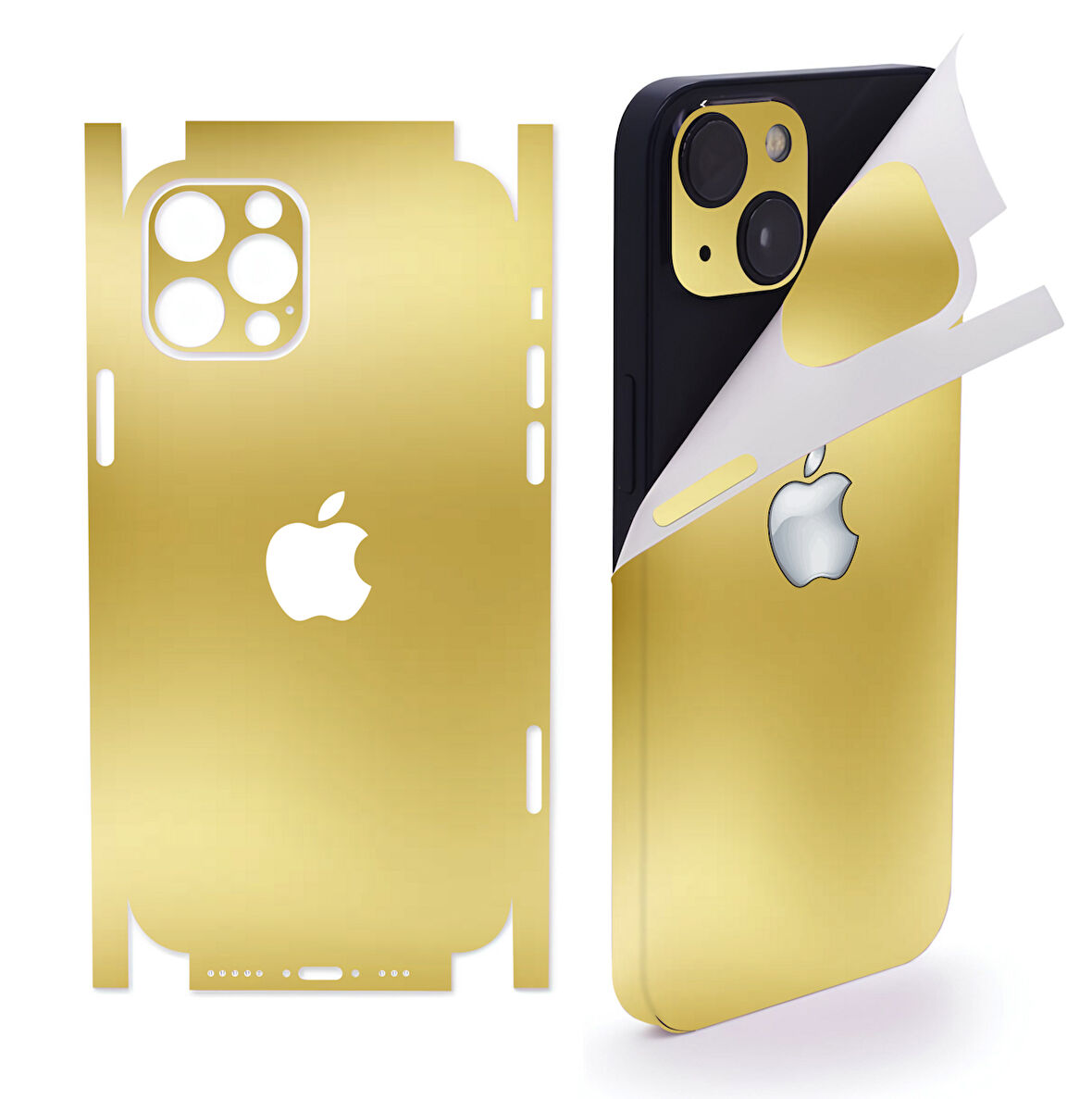 İphone 15 plus için 360 full arka kaplama koruma sticker kılıfsız kullanım için AYNALI GOLD