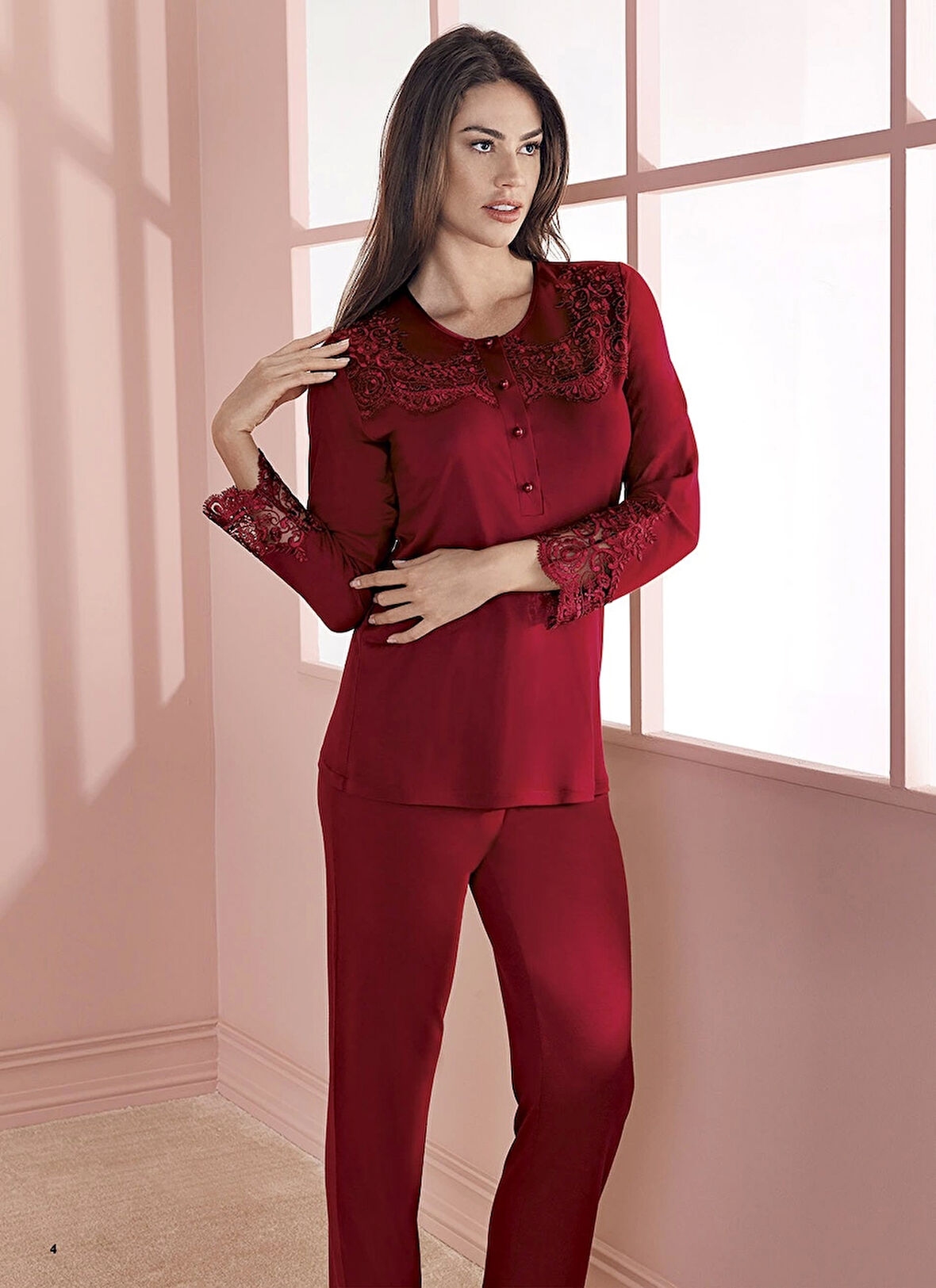 Espuar 757 Penye 3'lü Sabahlık Pijama Takımı - Bordo - XL