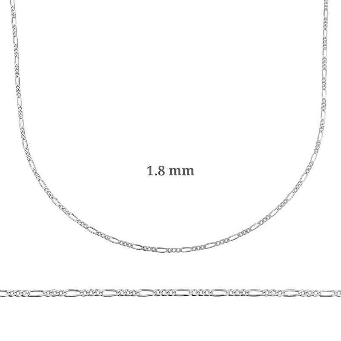 1.8 mm Gümüş Figaro Zincir - 0.50 mikron