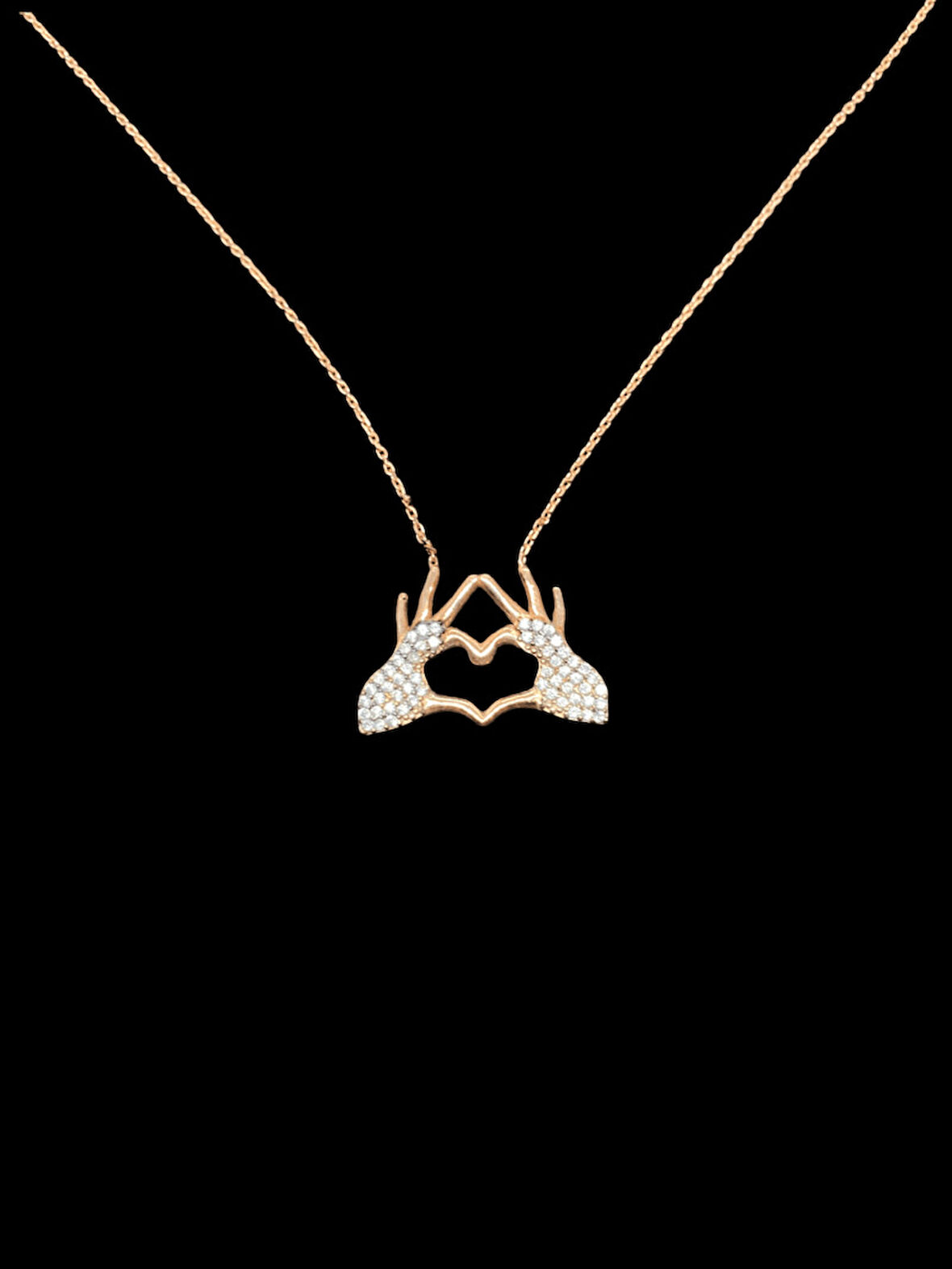 🙌💖 925 Gümüş Üstü Rose Gold Kaplama El Kalbi Kolye | Pave Zirkon Taşlı Aşk ve Koruma Sembolü