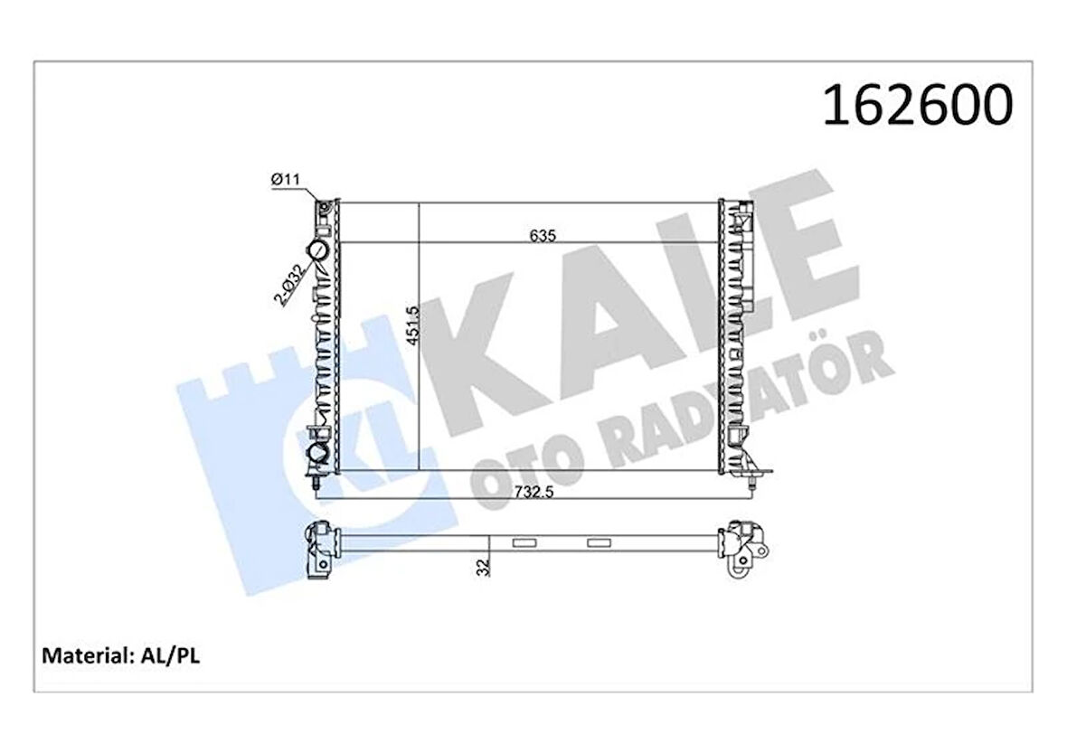 RADYATÖR LOGAN 1997-2001 -ESPACE 3 1999-2002 1.6-1.8-2.0-1.9D KLİMASIZ MEK 635X425X18 2 SIRA AL PL 7701045345 7701045410 7701049754