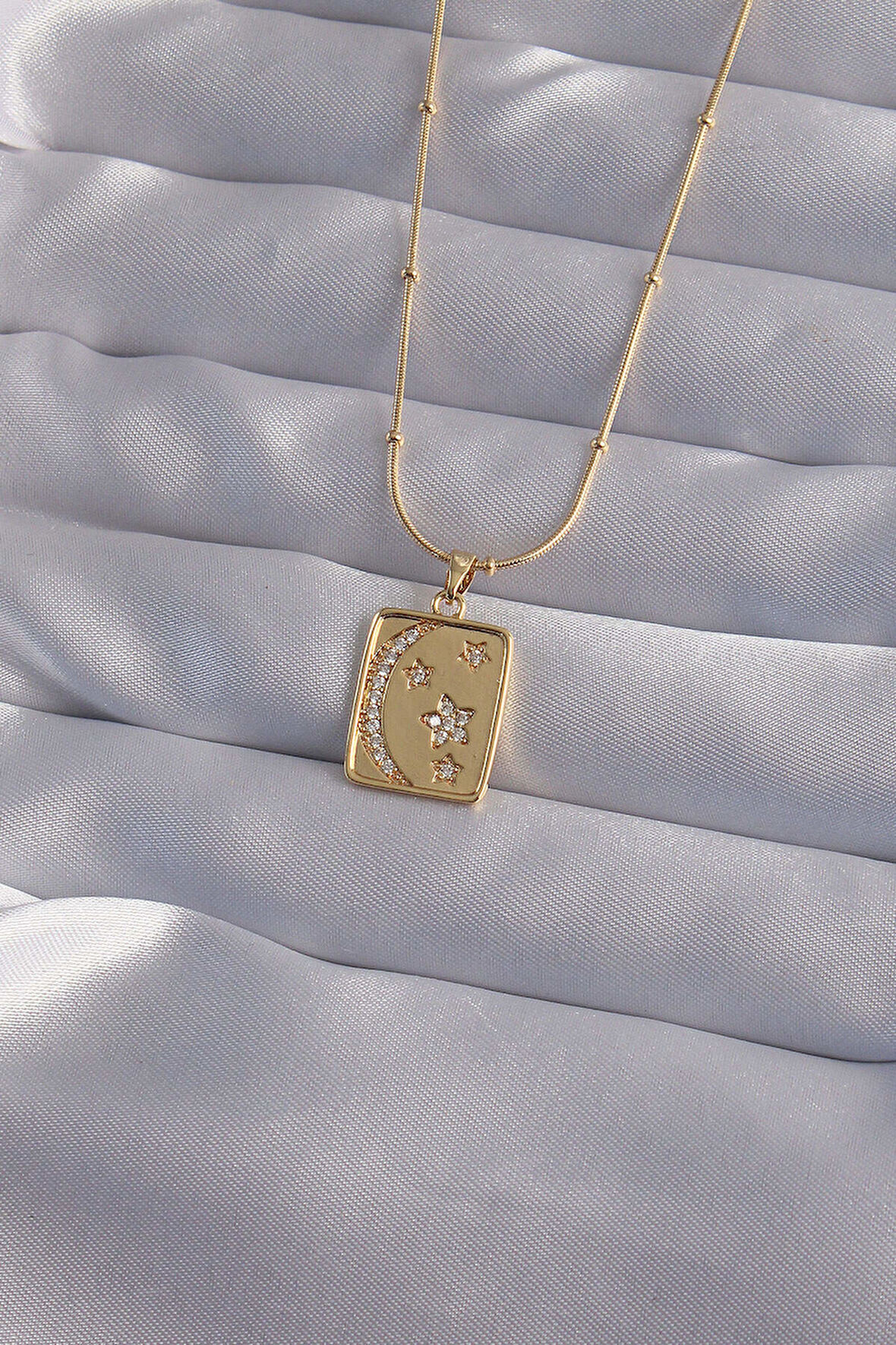 316L Çelik Zincir Gold Renk Zirkon Taşlı Ay Yıldız Figürlü Tarot Kolye - Lisinya
