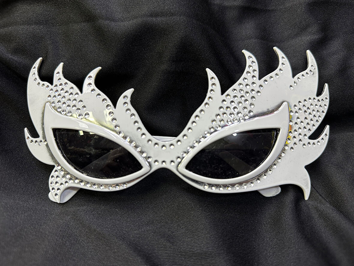 Taşlı Beyaz Alev Parti Gözlüğü 