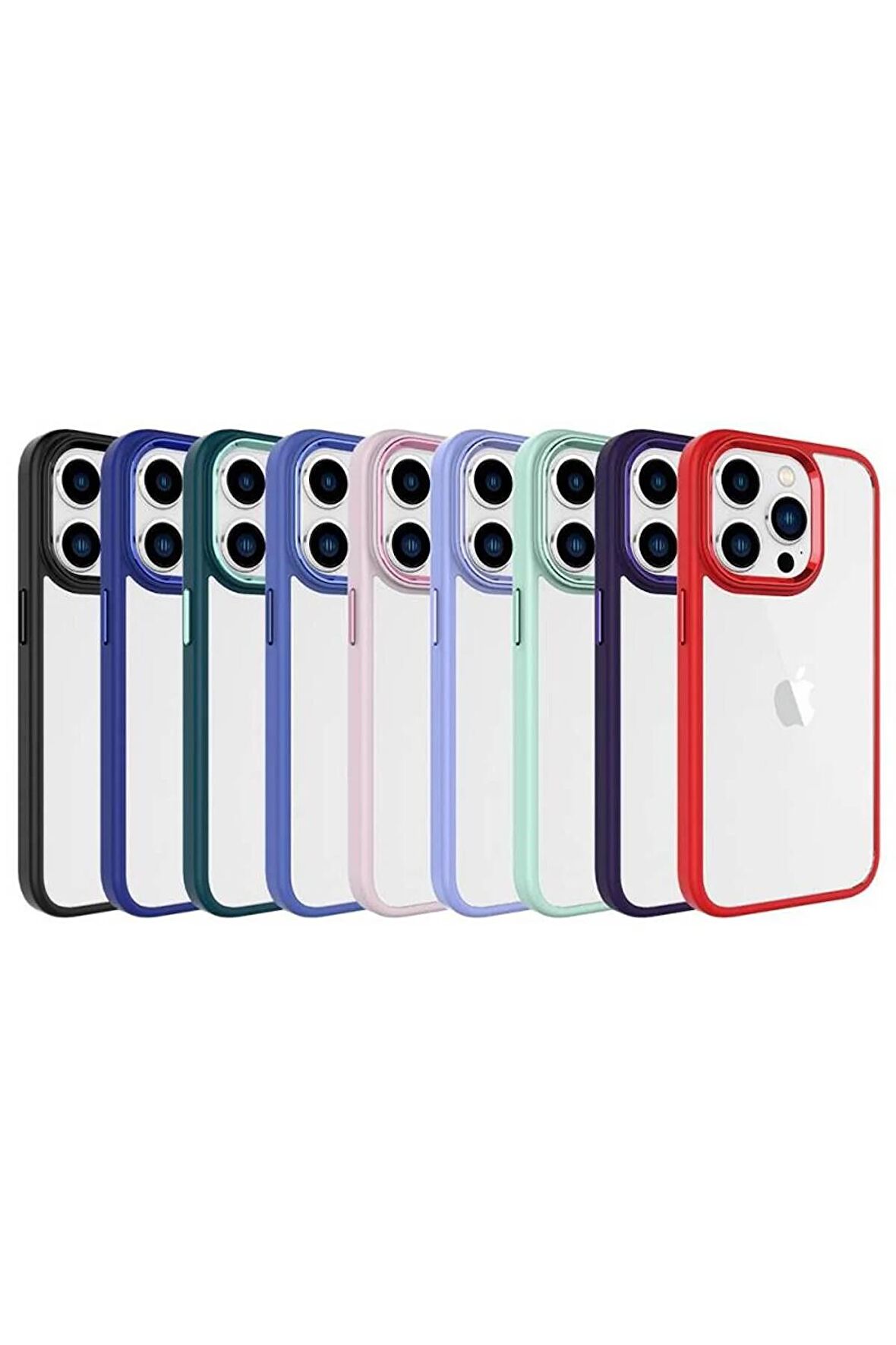 Apple iPhone 15 Pro Max ile Uyumlu Kılıf Şeffaf Arka Yüzey Renkli Kenar Çerçeve Telefon Kılıfı Kapak