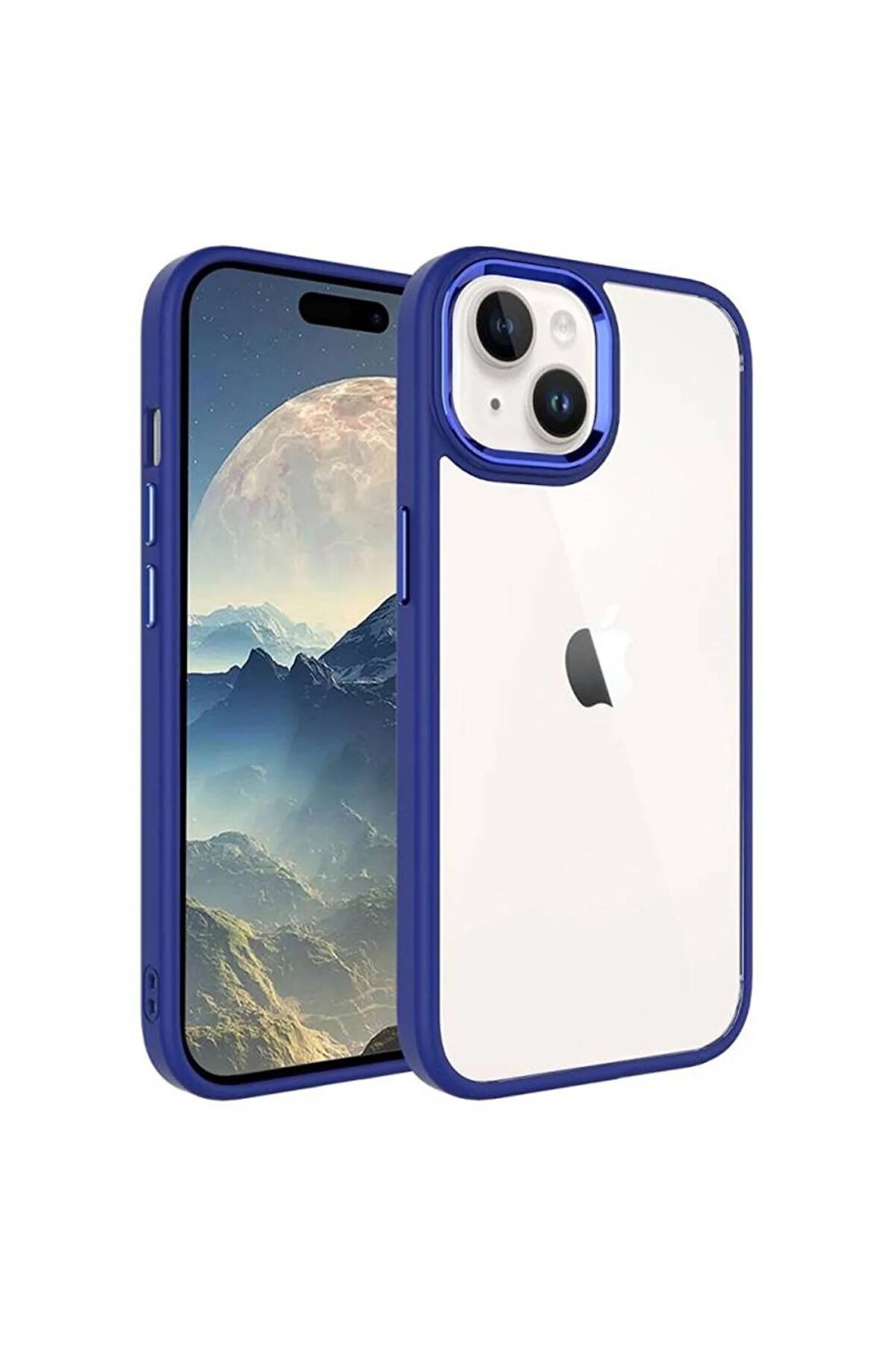 Apple iPhone 15 Plus ile Uyumlu Kılıf Şeffaf Arka Yüzey Renkli Kenar Çerçeve Telefon Kılıfı Kapak