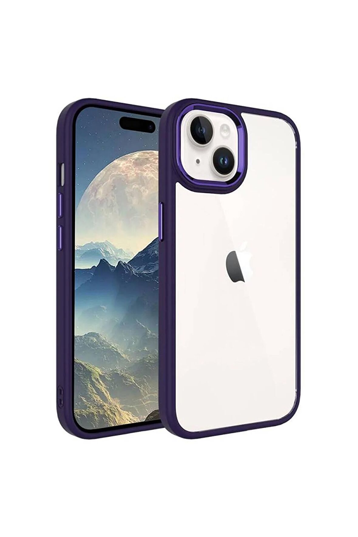 Apple iPhone 15 ile Uyumlu Kılıf Şeffaf Arka Yüzey Renkli Kenar Çerçeve Telefon Kılıfı Kapak