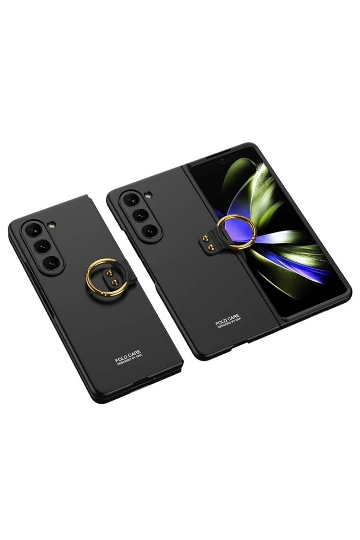 Samsung Galaxy Z Fold 5 ile Uyumlu Kılıf Yüzüklü Kamera Korumalı Mat Görünüm Telefon Kılıfı Kapak