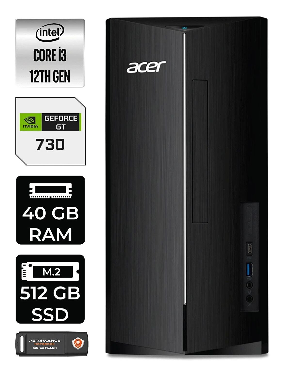 Lenovo NEO 50T i3 12100 40GB RAM 512GB SSD RX550/4GB W11HOME 11SC001ATX MASAÜSTÜ PC & PER4 BELLEK
