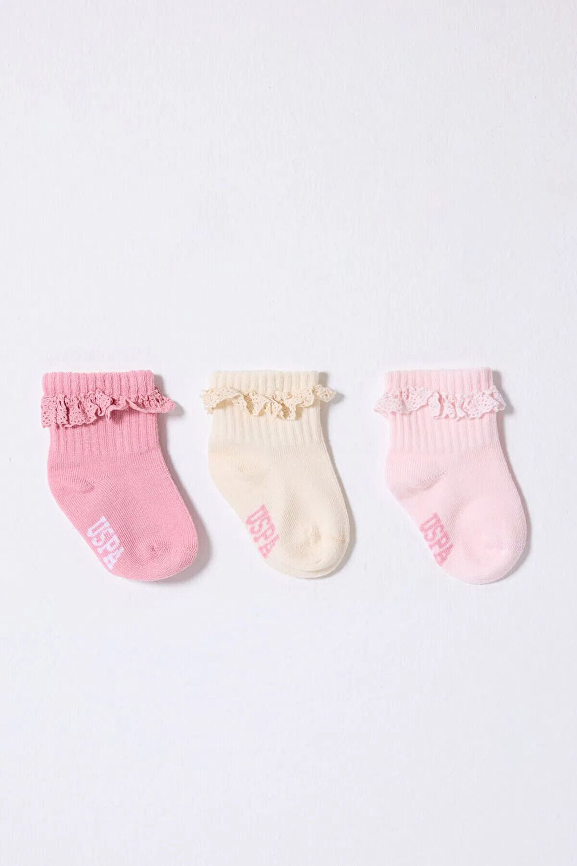 U.S.Polo Kız Bebek Çorap USB2208 Pudra Ekru Somon