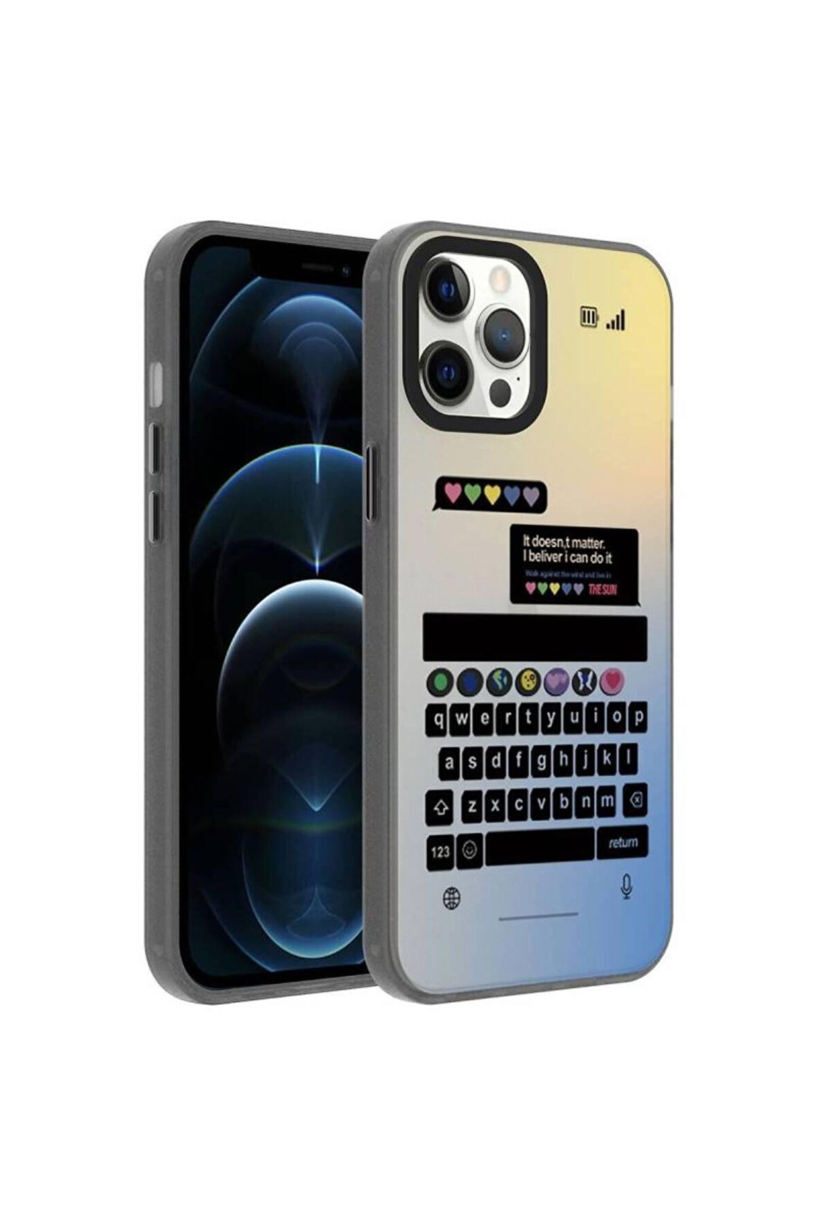 Apple iPhone 12 Pro Max Uyumlu Kılıf Klavye Temalı Telefon Kılıfı Kapak